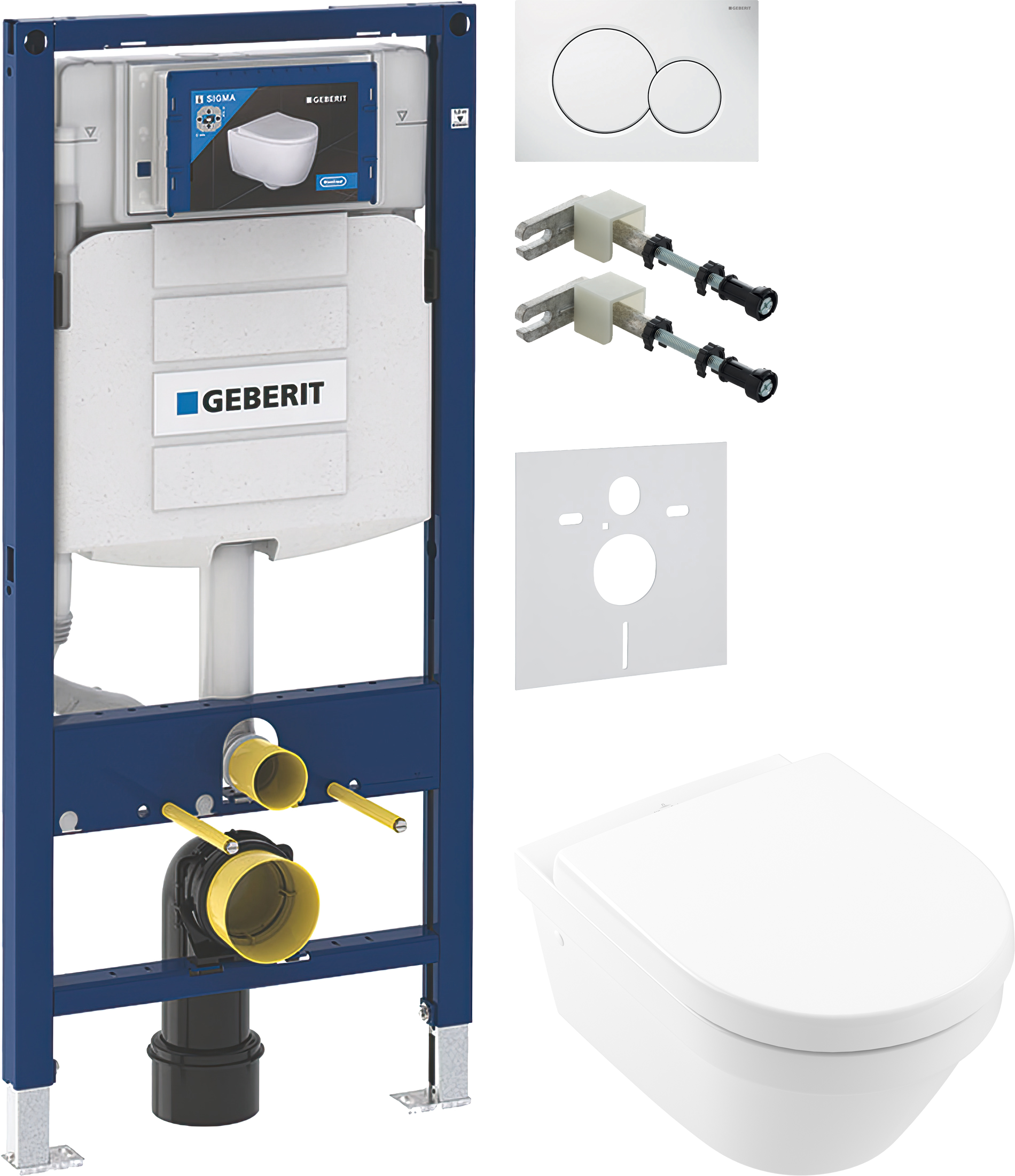 Комплект 5 в 1 Унитаз подвесной Villeroy & Boch Architectura 4694HR01 + Крепления Geberit Duofix 111.815.00.1 к стене + Звукоизоляция 156.050.00.1 + Инсталляция UP 320 111.300.00.5 (111.950.00.6) + Кнопка Sigma 01 115.770.11.5 цвет белый