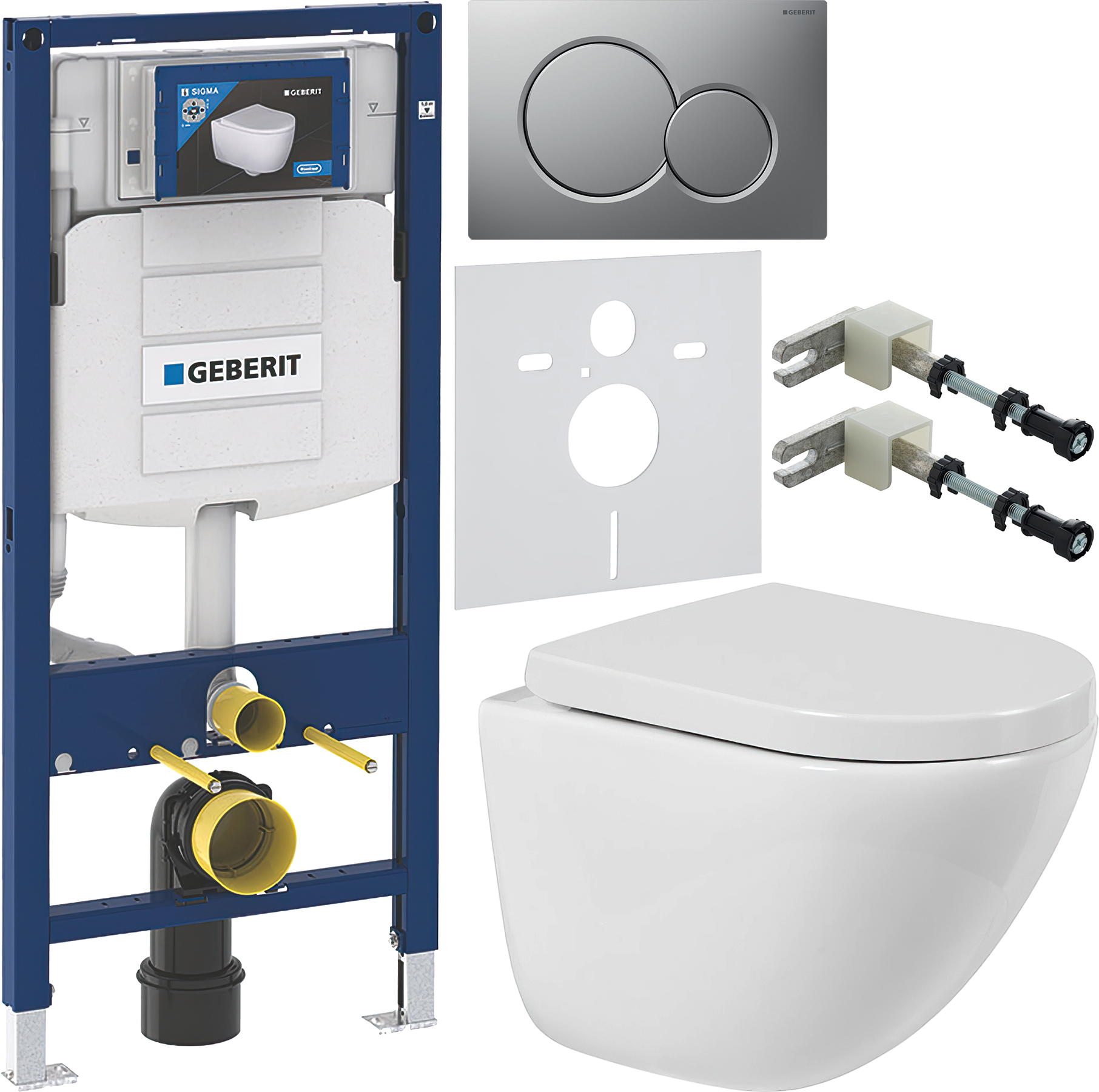 Комплект 6 в 1 Унитаз подвесной BelBagno Amanda BB051CHR безободковый + Сиденье Norma BB865SC с микролифтом + Инсталляция Geberit Duofix UP 320 111.300.00.5 (111.950.00.6) + Кнопка Sigma 01 115.770.JQ.5 цвет матовый хром + Крепления 111.815.00.1 к стене +