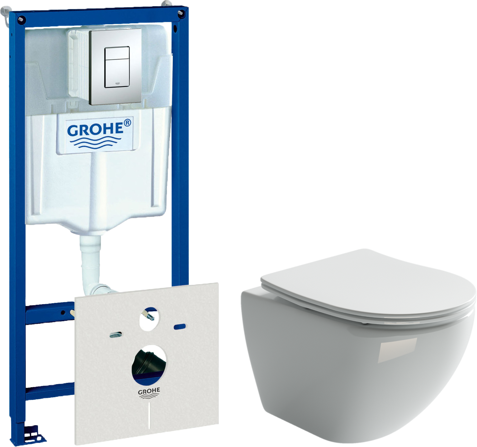 Комплект  Унитаз подвесной Ceramicanova Metropol CN4002 безободковый + Система инсталляции для унитазов Grohe Rapid SL 38772001, 3 в 1 с кнопкой смыва