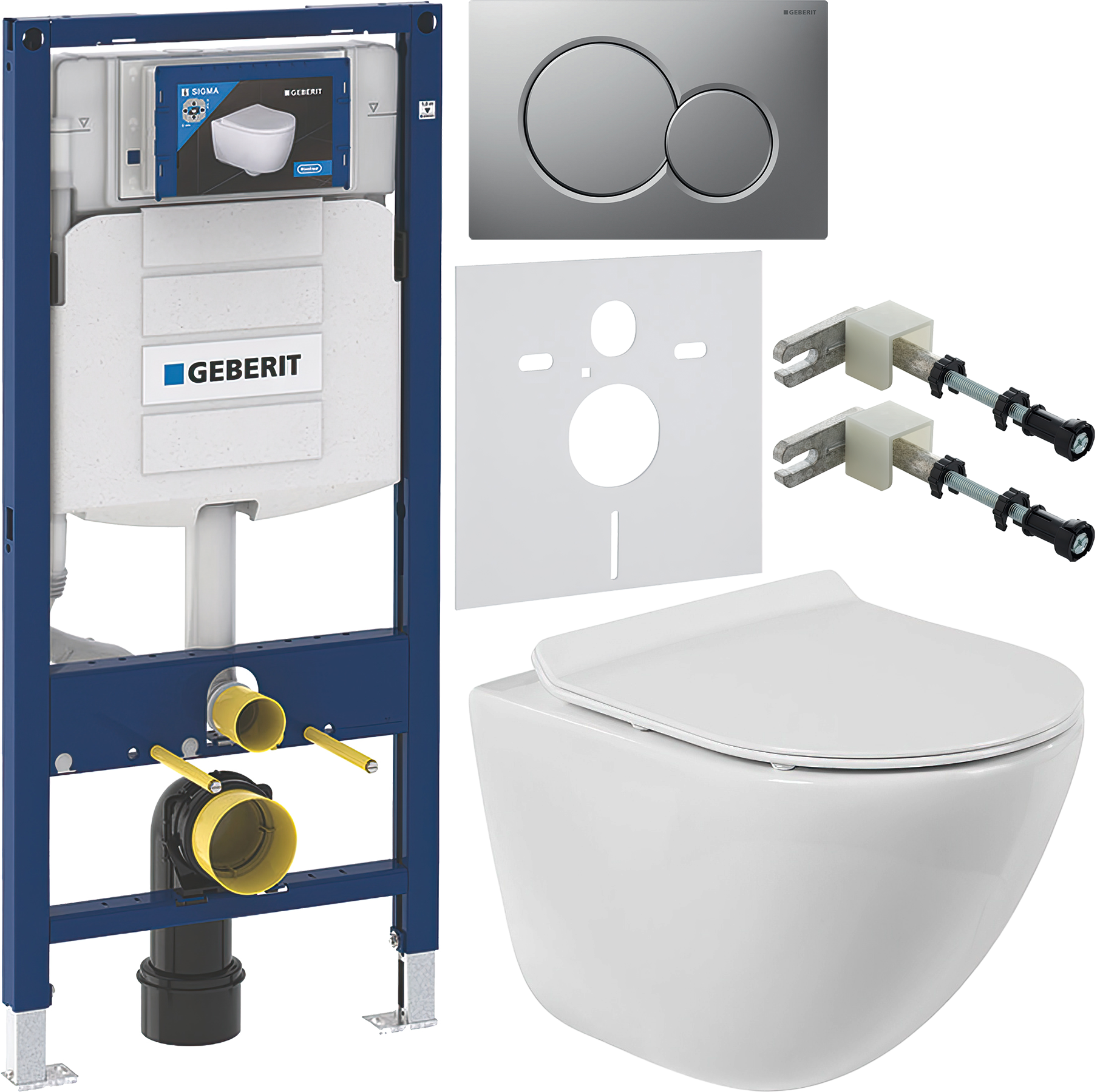 Комплект 6 в 1 Унитаз подвесной BelBagno Amanda BB051CHR безободковый + Сиденье Piano BB2111SC с микролифтом + Инсталляция Geberit Duofix UP 320 111.300.00.5 (111.950.00.6) + Кнопка Sigma 01 115.770.JQ.5 цвет матовый хром + Крепления 111.815.00.1 к стене