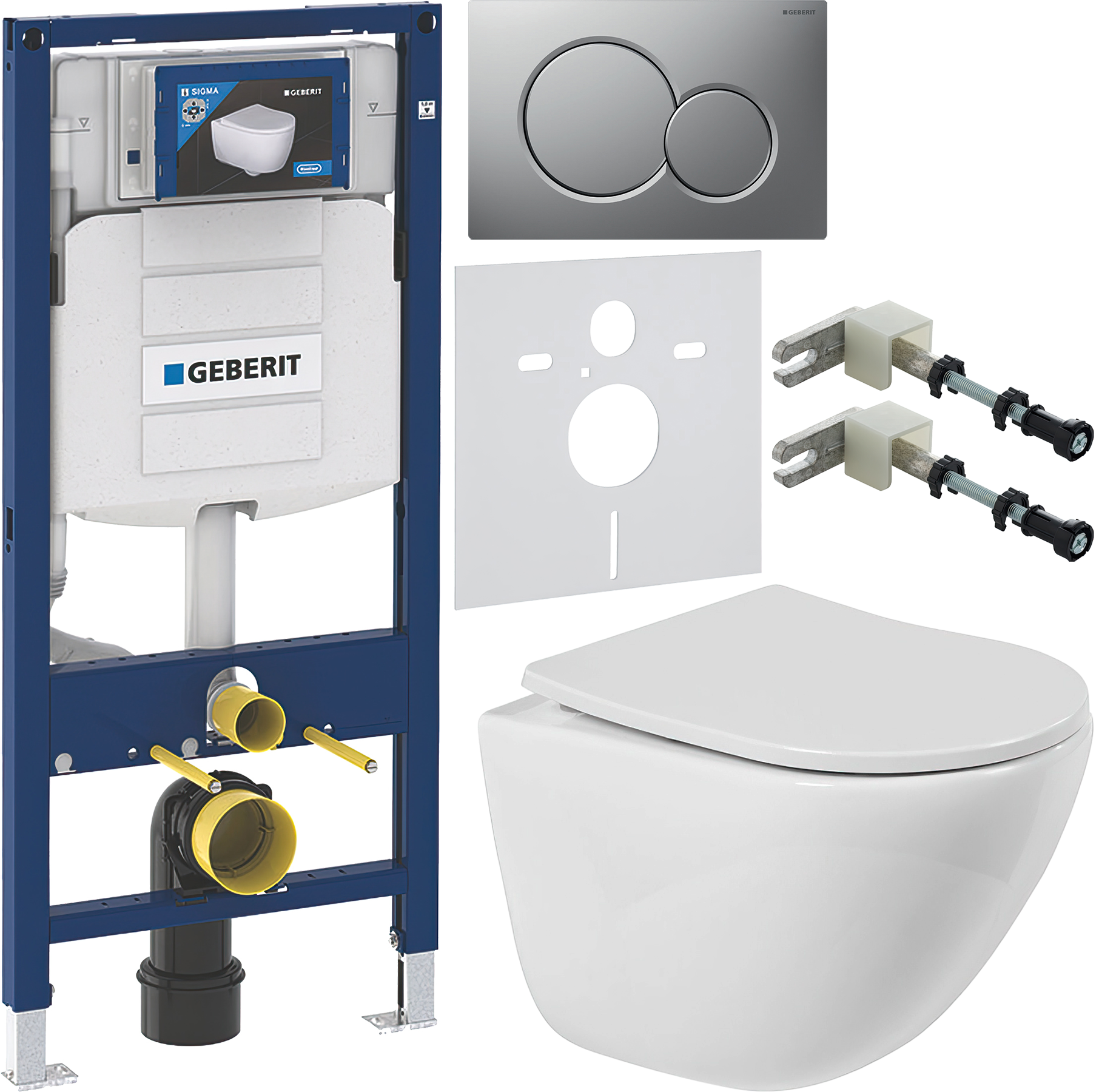 Комплект 6 в 1 Унитаз подвесной BelBagno Amanda BB051CHR безободковый + Сиденье BB2031SC с микролифтом, петли хром + Инсталляция Geberit Duofix UP 320 111.300.00.5 (111.950.00.6) + Кнопка Sigma 01 115.770.JQ.5 цвет матовый хром + Крепления 111.815.00.1 к