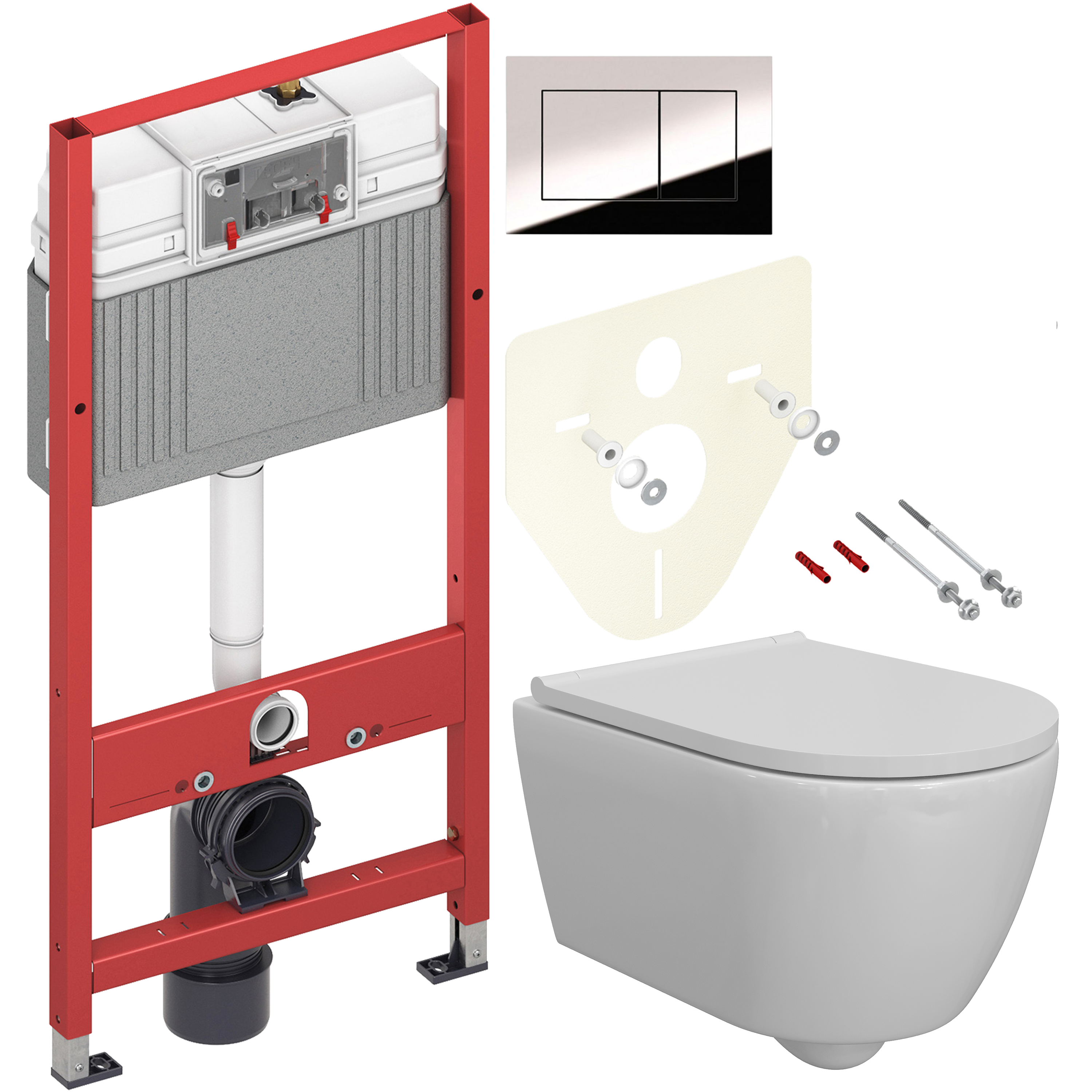 Комплект 5 в 1: Инсталляция TECE Now 9400412 + Унитаз подвесной DIWO Коломна 0700 + Сиденье с микролифтом + Кнопка хром + Комплект шумоизоляции, креплений