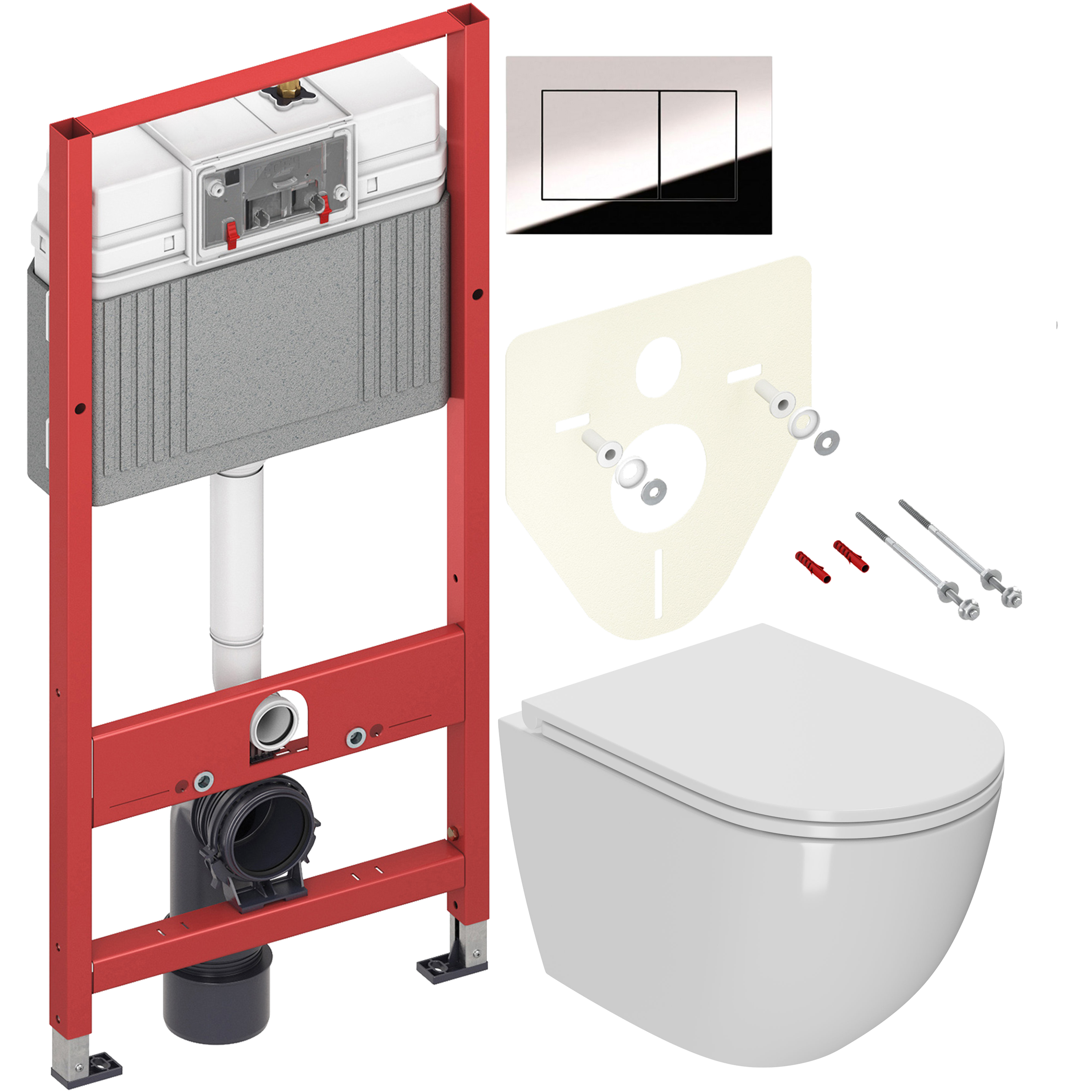 Комплект 2 в 1 Унитаз подвесной Bauedge BL0001-HQ2 + Инсталляция с кнопкой TECE Now 9400412