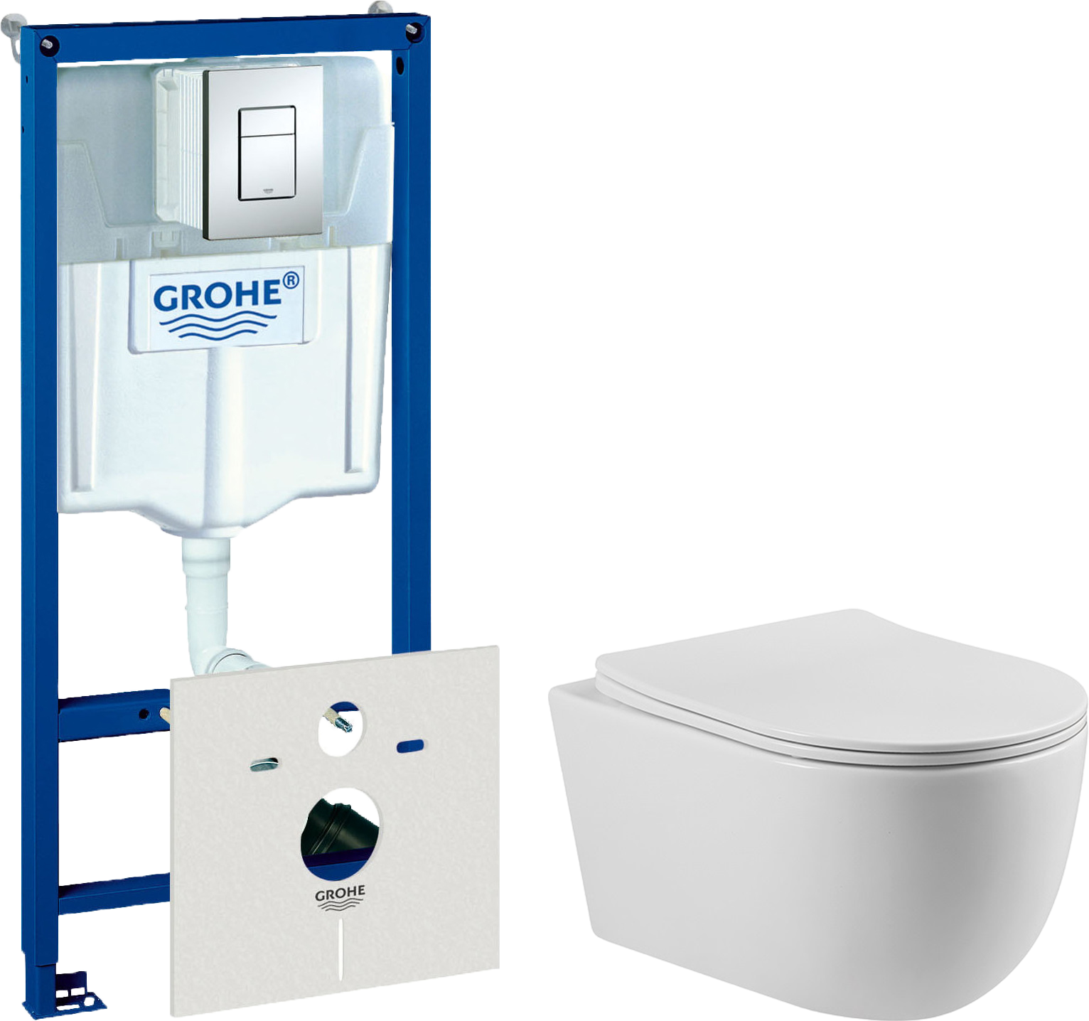 Комплект  Унитаз подвесной BOND Oval F10-10 безободковый, с микролифтом + Система инсталляции для унитазов Grohe Rapid SL 38772001, 3 в 1 с кнопкой см