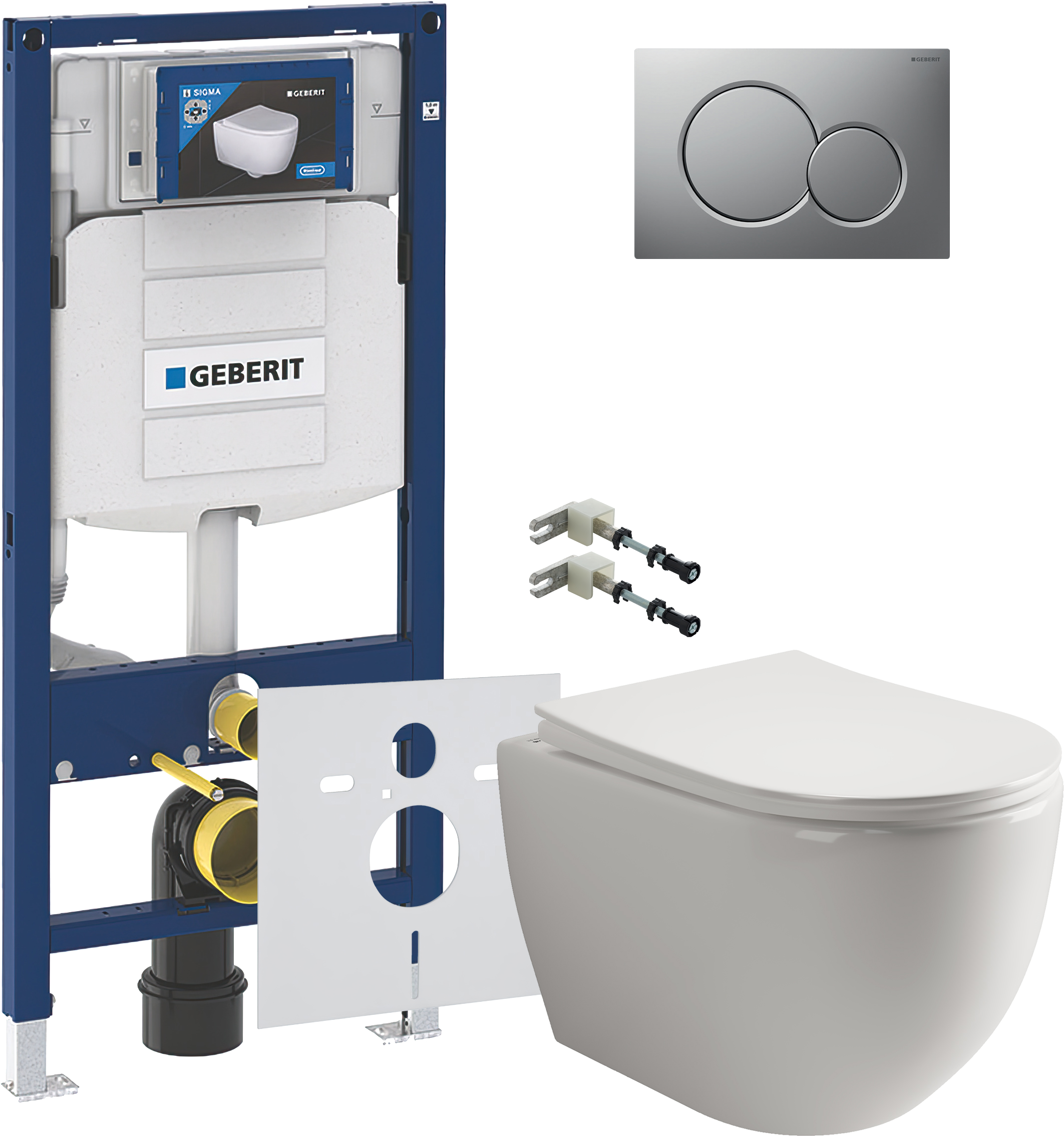 Комплект 5 в 1 Унитаз подвесной Ceramicanova Mia Rimless CN1805 + Крепления Geberit Duofix 111.815.00.1 к стене + Звукоизоляция 156.050.00.1 + Инсталляция UP 320 111.300.00.5 (111.950.00.6) + Кнопка Sigma 01 115.770.JQ.5 цвет матовый хром