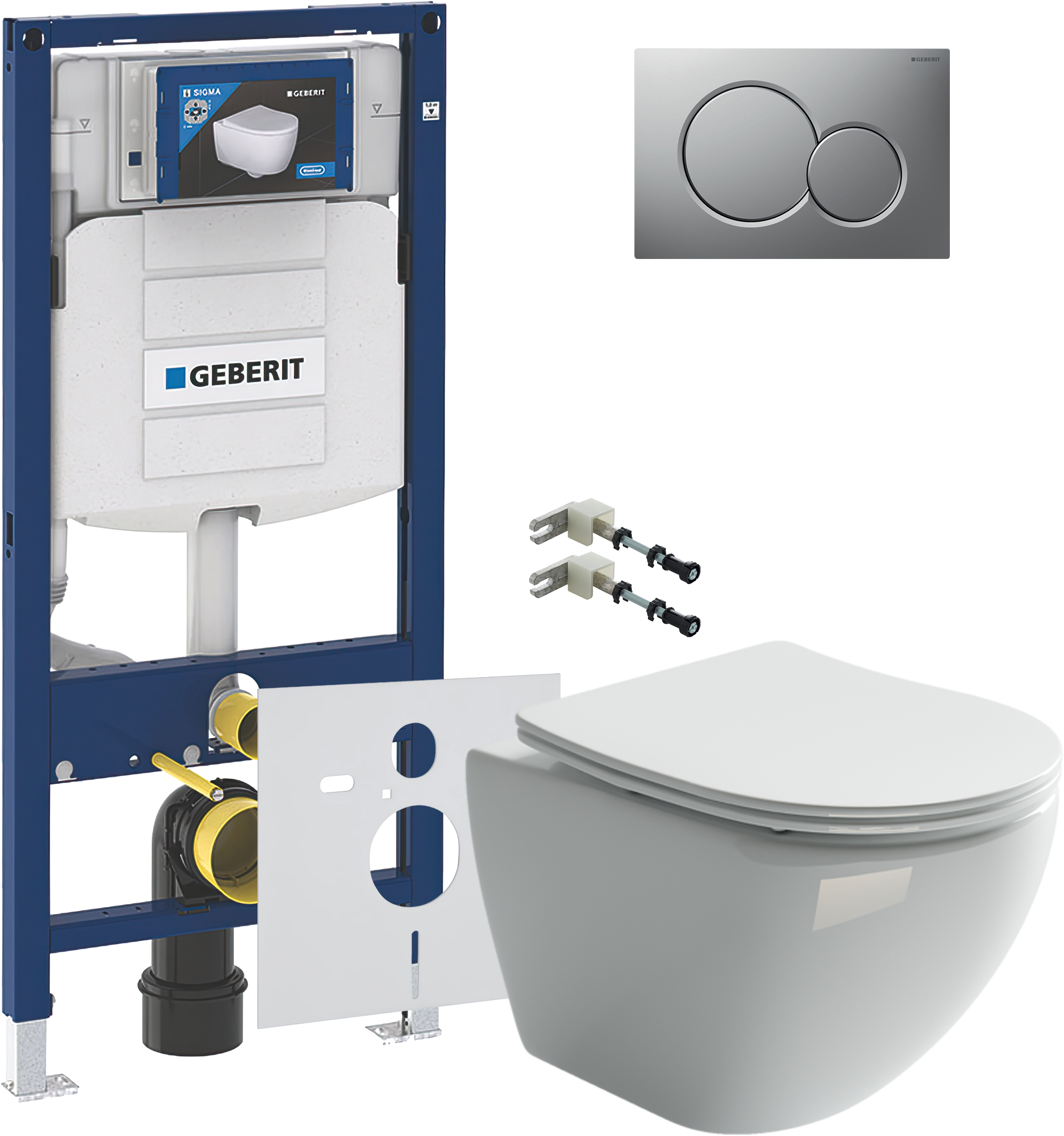 Комплект 5 в 1 Унитаз подвесной Ceramicanova Metropol CN4002 + Крепления Geberit Duofix 111.815.00.1, к стене + Звукоизоляция + Инсталляция UP 320 111.300.00.5 (111.950.00.6) + Кнопка Sigma 01 115.770.JQ.5 цвет матовый хром