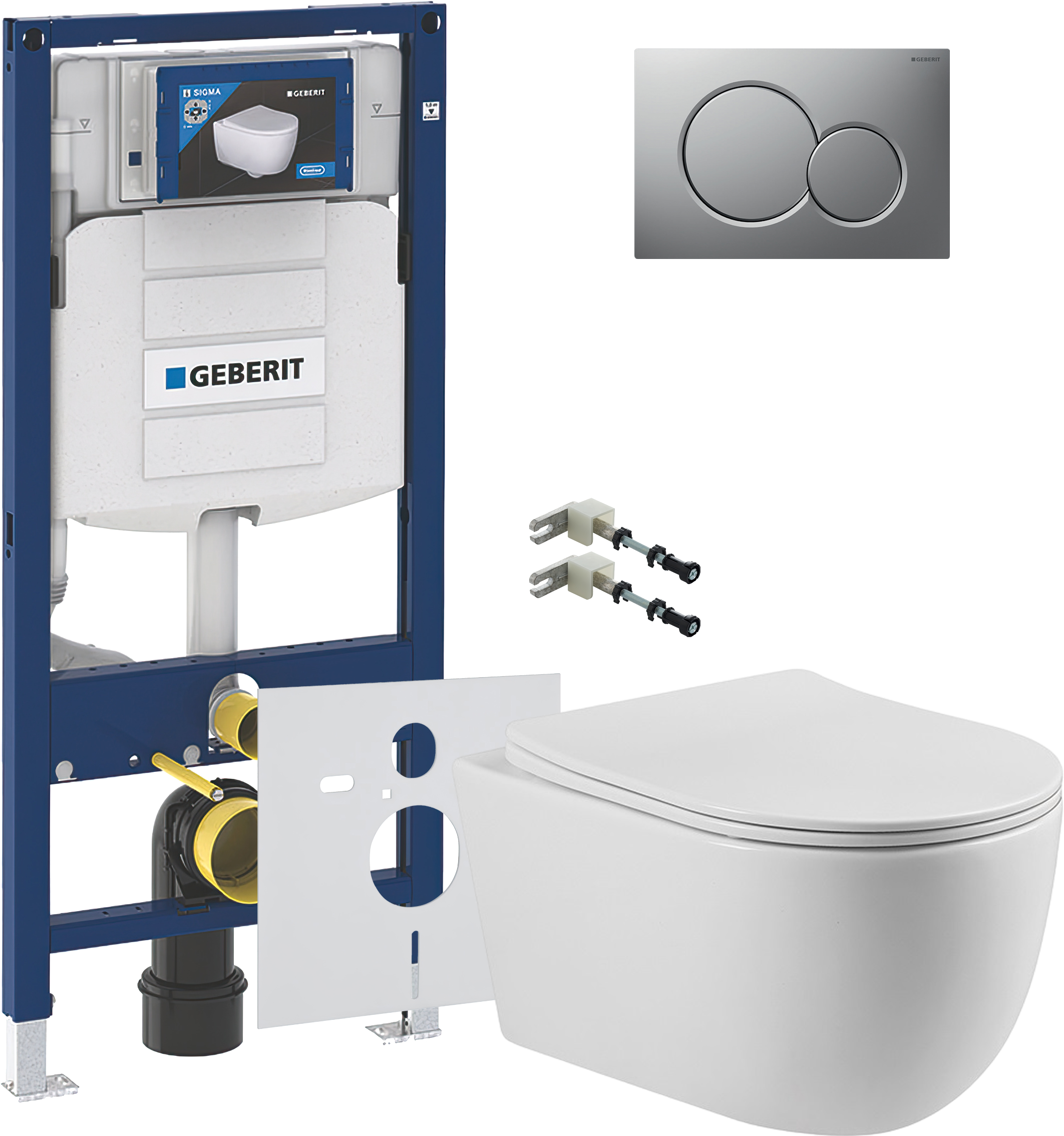 Комплект 5 в 1 Унитаз подвесной BOND Oval F10-10 + Крепления Geberit Duofix 111.815.00.1 к стене + Звукоизоляция 156.050.00.1 + Инсталляция UP 320 111.300.00.5 (111.950.00.6) + Кнопка Sigma 01 115.770.JQ.5 цвет матовый хром