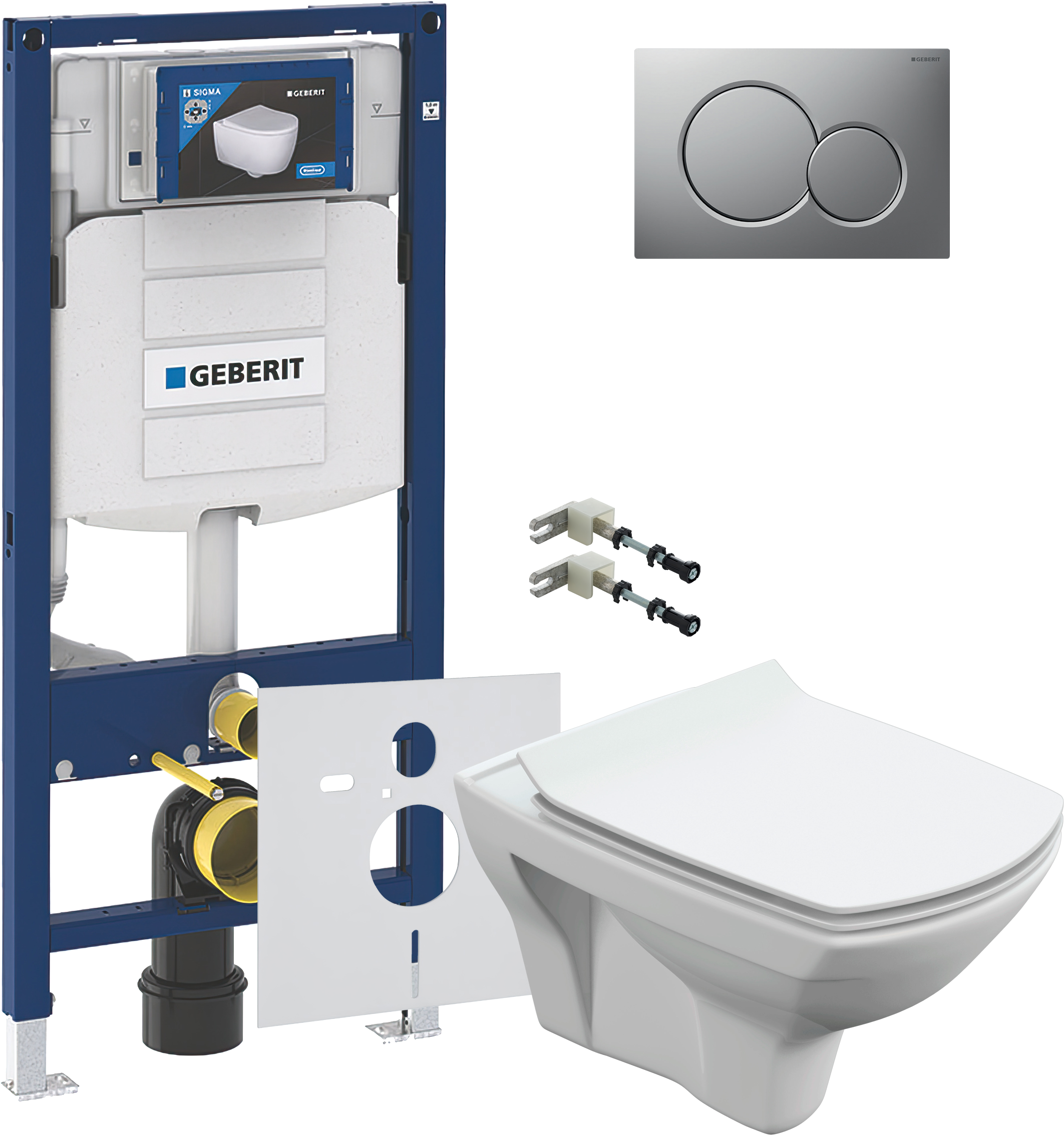 Комплект 5 в 1 Унитаз подвесной Cersanit Carina XL Clean On DPL EO + Крепления Geberit Duofix 111.815.00.1 к стене + Инсталляция UP 320 111.300.00.5 (111.950.00.6) + Кнопка Sigma 01 115.770.JQ.5 цвет матовый хром + Звукоизоляция 156.050.00.1
