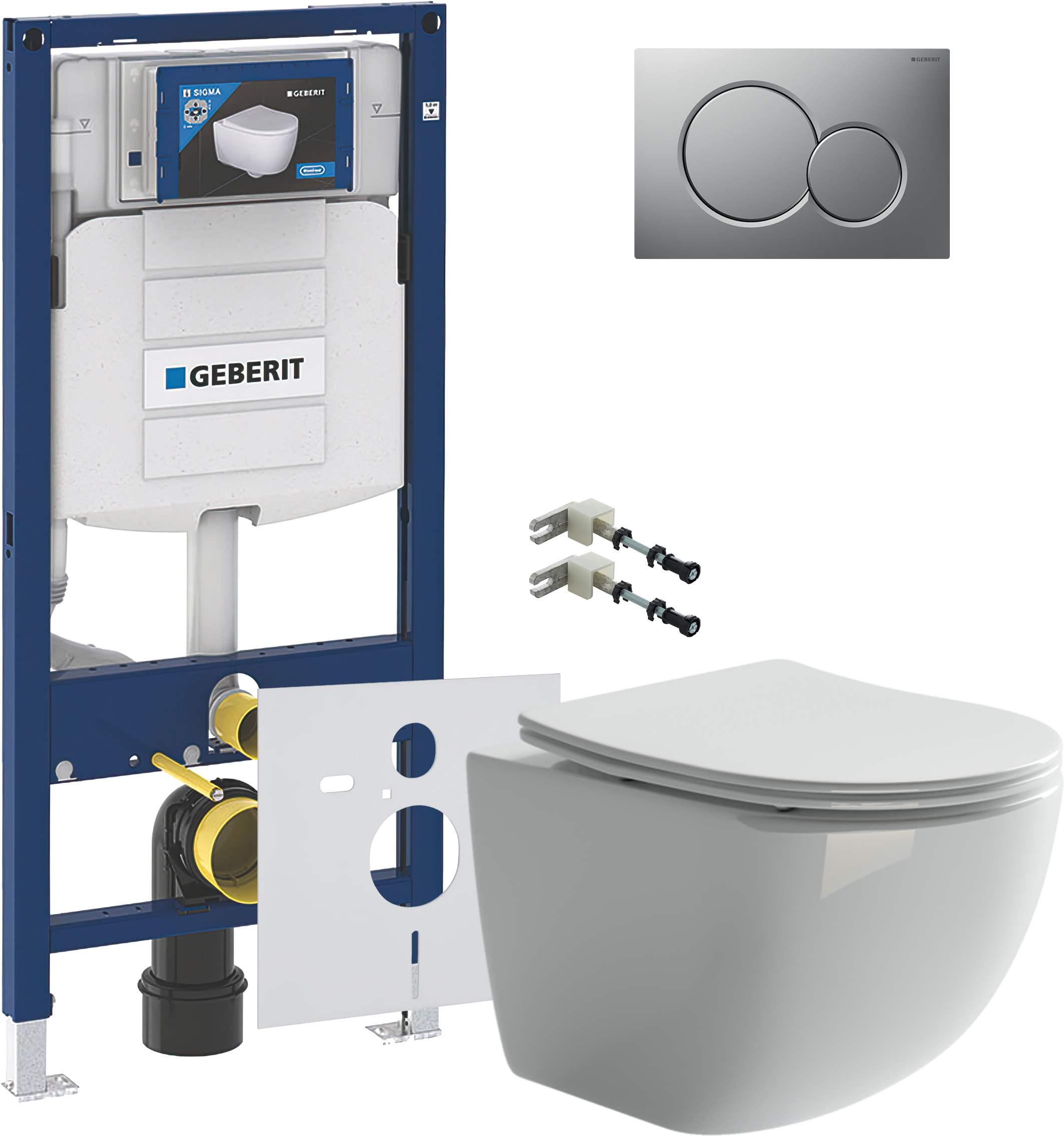 Комплект 5 в 1 Унитаз подвесной Ceramicanova Forma CN3009 + Крепления Geberit Duofix 111.815.00.1 к стене + Инсталляция UP 320 111.300.00.5 (111.950.00.6) + Кнопка Sigma 01 115.770.JQ.5 цвет матовый хром + Звукоизоляция 156.050.00.1