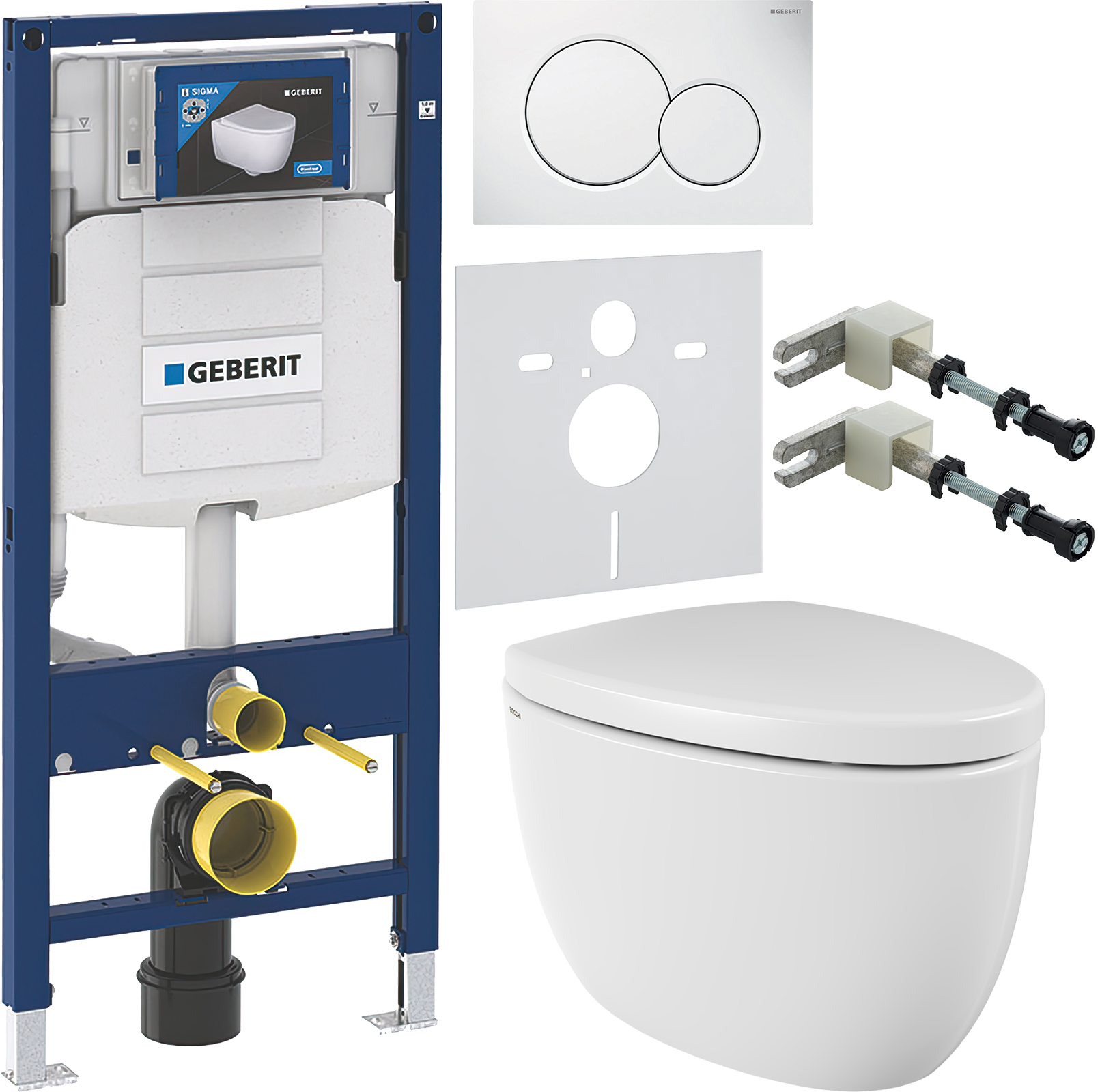 Комплект 6 в 1 Унитаз подвесной BOCCHI Etna белый + Сиденье белая, с микролифтом + Инсталляция Geberit Duofix UP 320 111.300.00.5 (111.950.00.6) + Кнопка Sigma 01 115.770.11.5 цвет белый + Крепления 111.815.00.1 к стене + Звукоизоляция 156.050.00.1