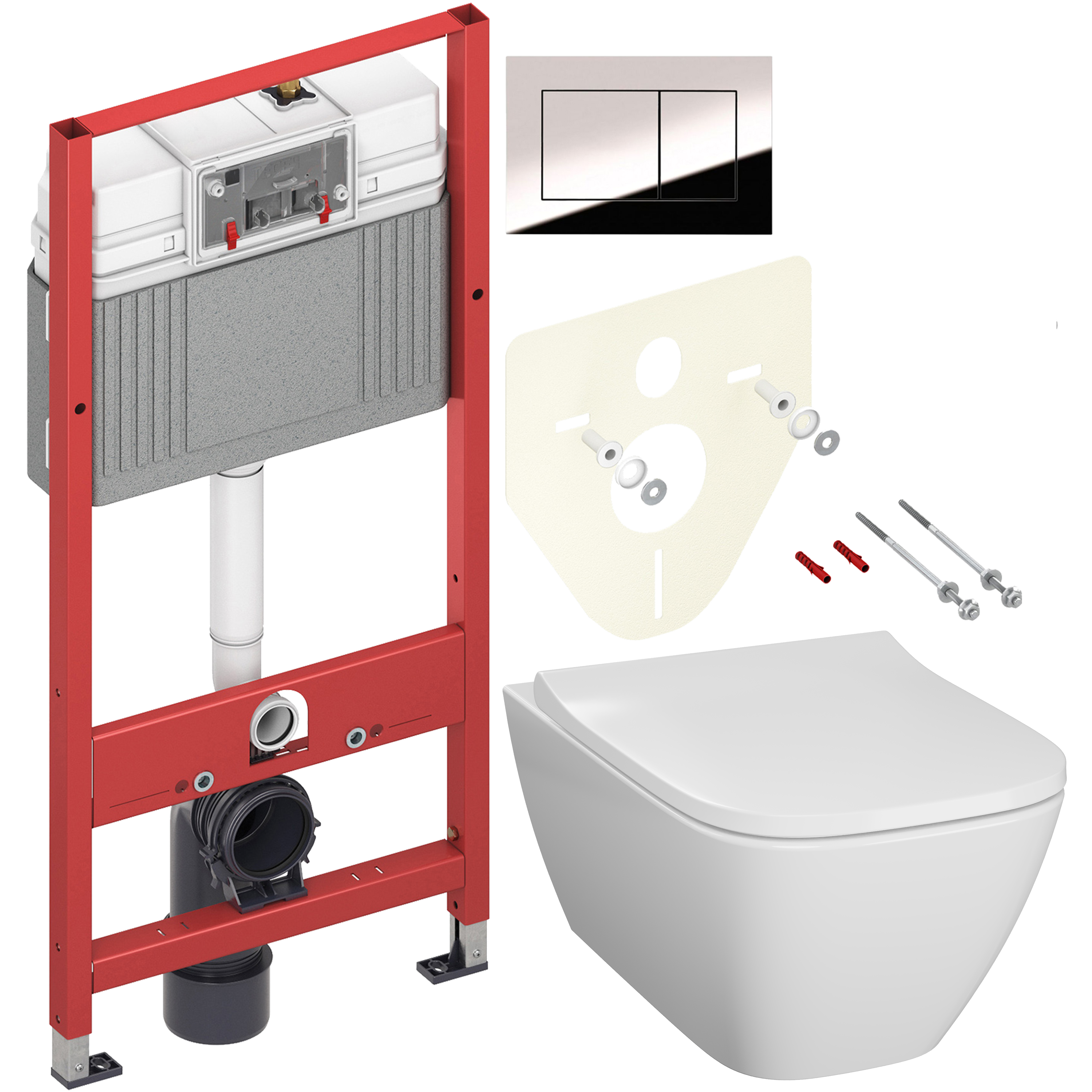 Комплект 2 в 1 Унитаз подвесной Geberit Smyle Square 500.683.01.1 + Инсталляция с кнопкой TECE Now 9400412