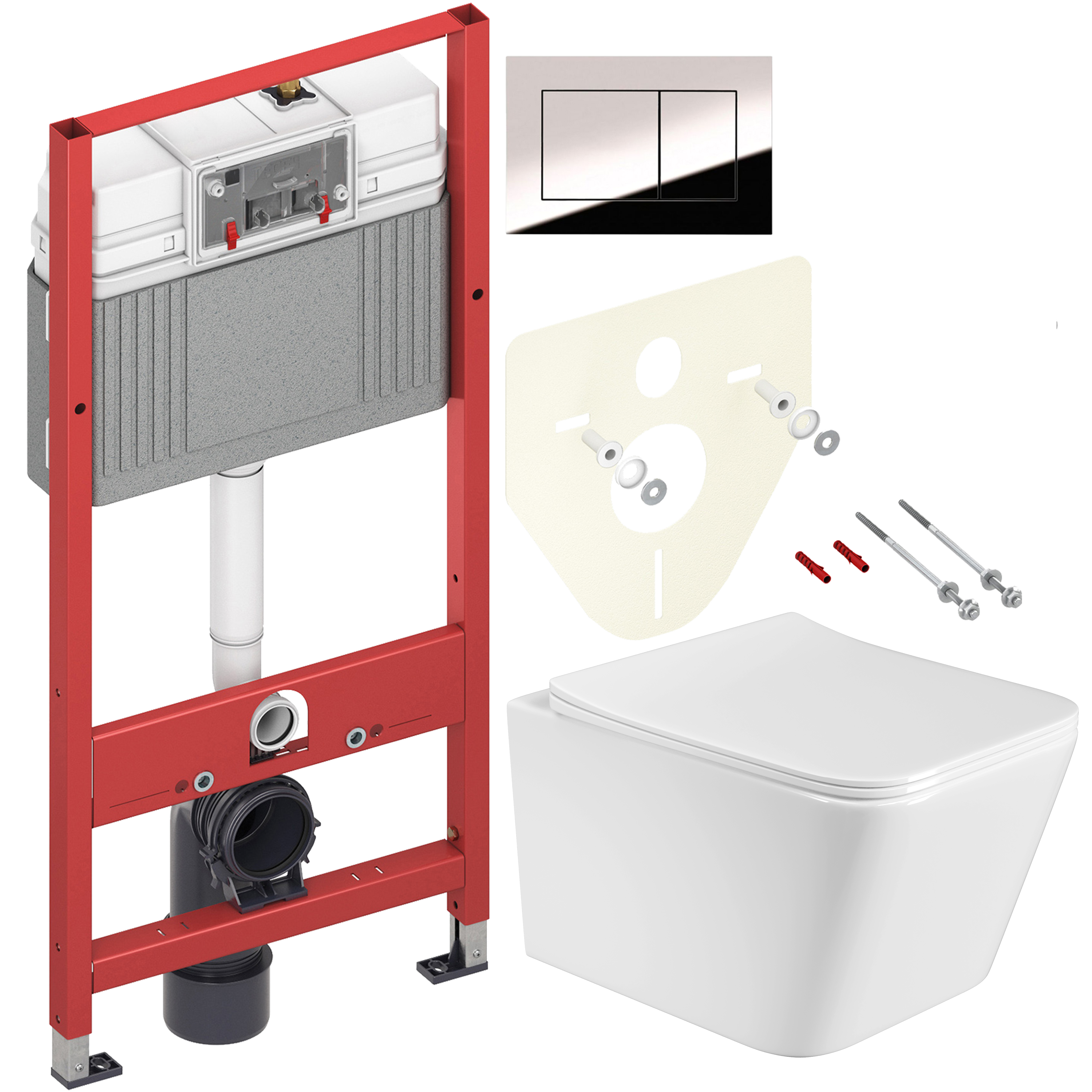 Комплект 2 в 1 Унитаз подвесной BOND Cube F04-10 + Инсталляция с кнопкой TECE Now 9400412