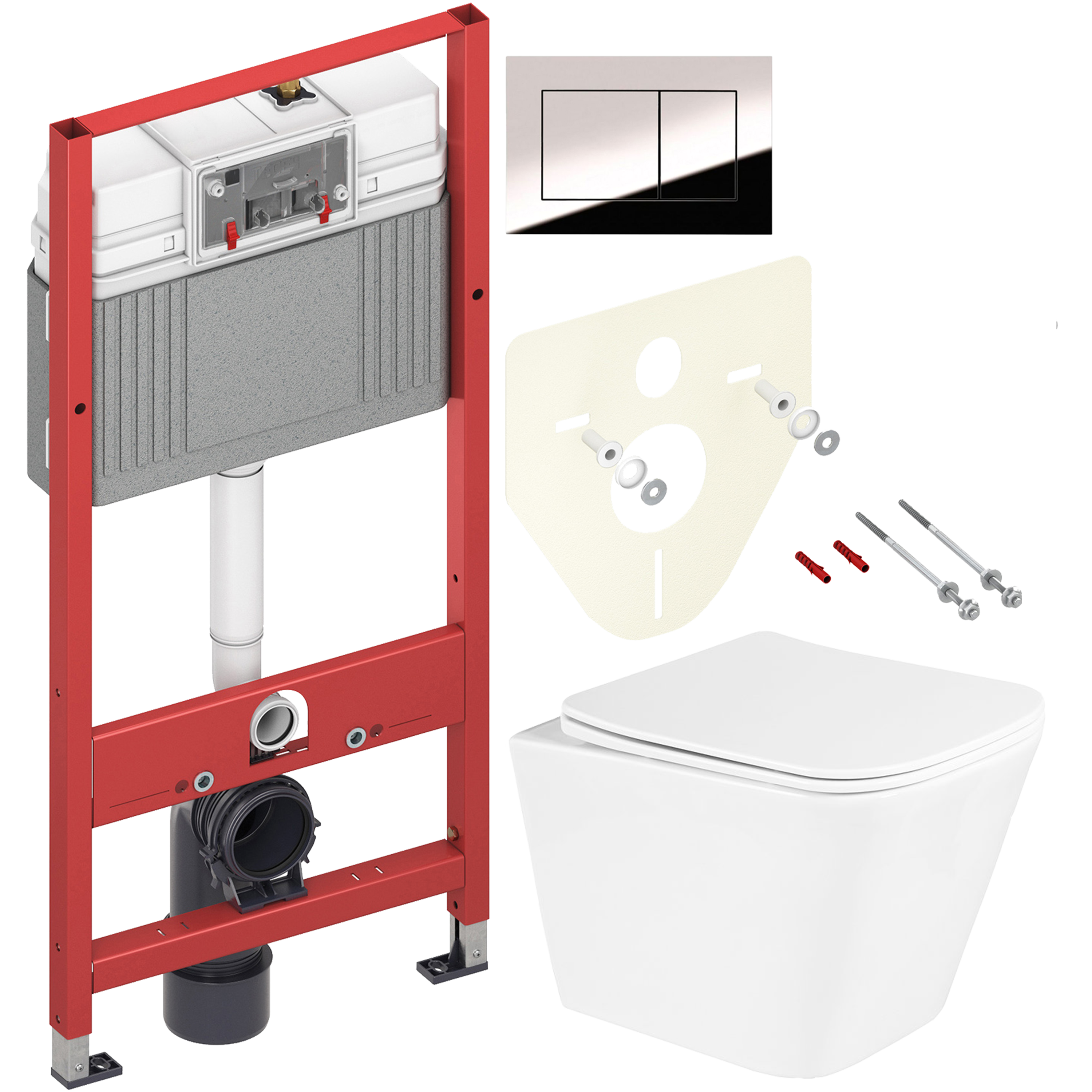 Комплект 2 в 1 Унитаз подвесной BelBagno Due BB3103CHR/SC + Инсталляция с кнопкой TECE Now 9400412