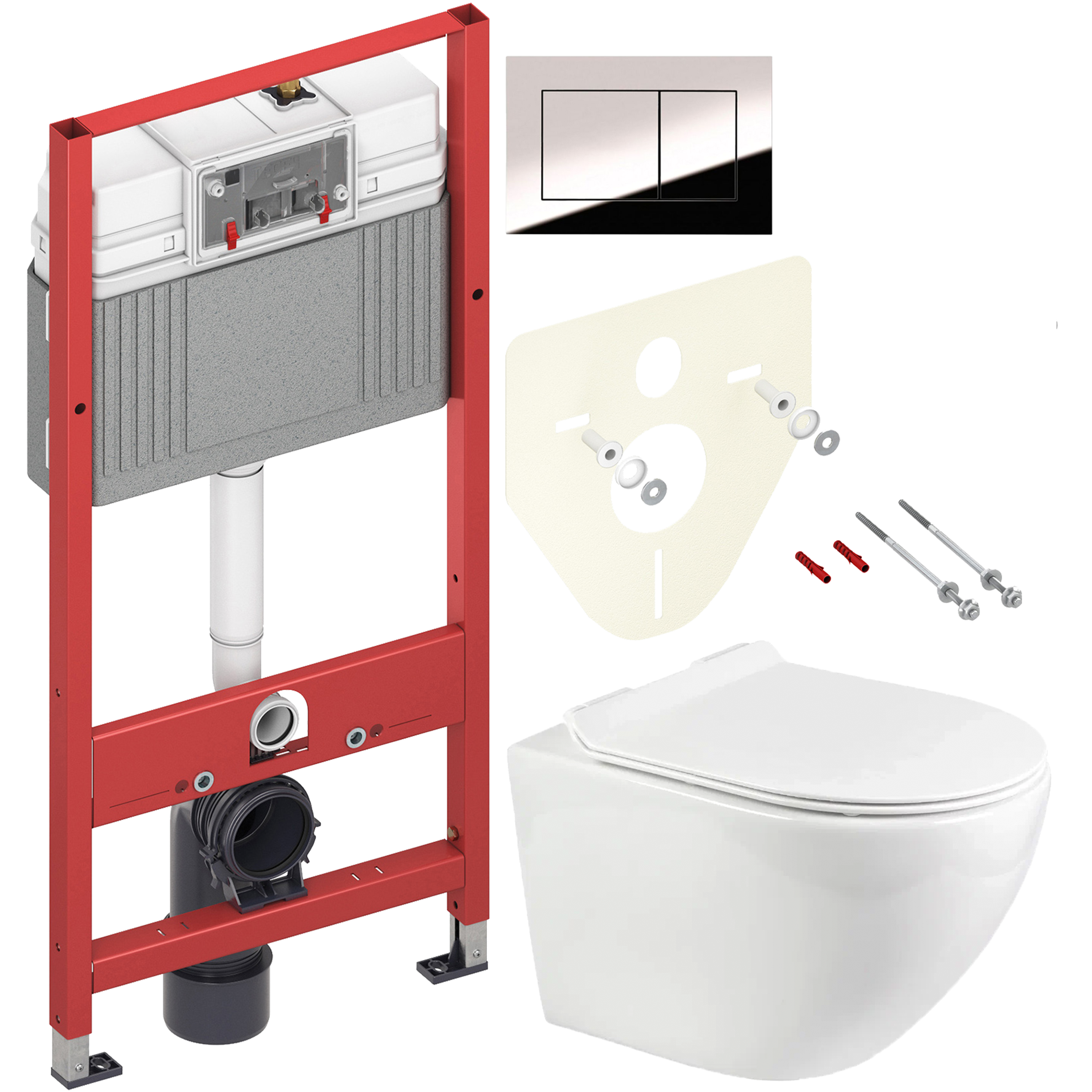 Комплект 2 в 1 Унитаз подвесной BOND Oval F01-10 + Инсталляция с кнопкой TECE Now 9400412