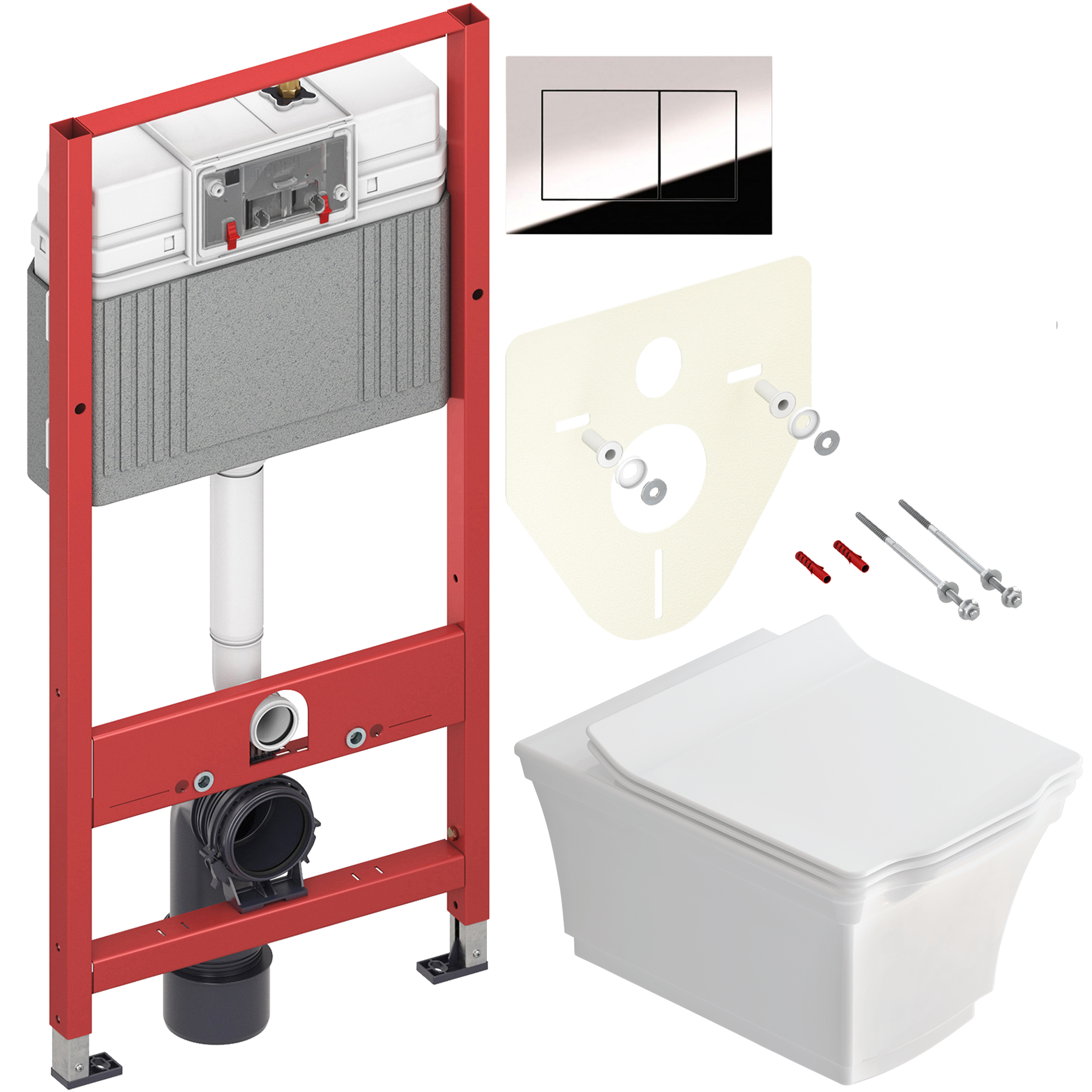 Комплект 5 в 1: Инсталляция TECE Now 9400412 + Унитаз подвесной STWORKI Хадстен SETK3304 + Сиденье с микролифтом + Кнопка хром + Комплект шумоизоляции, креплений