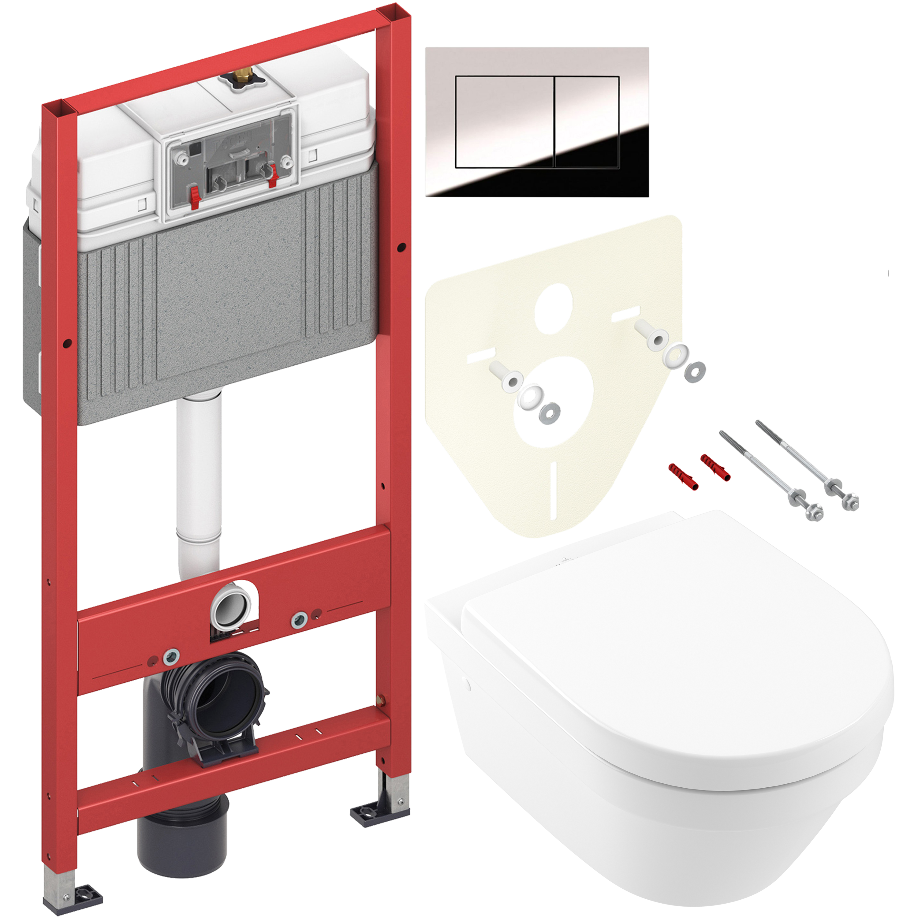 Комплект 2 в 1 Унитаз подвесной Villeroy & Boch Architectura 4694HR01 + Инсталляция с кнопкой TECE Now 9400412 цвет хром