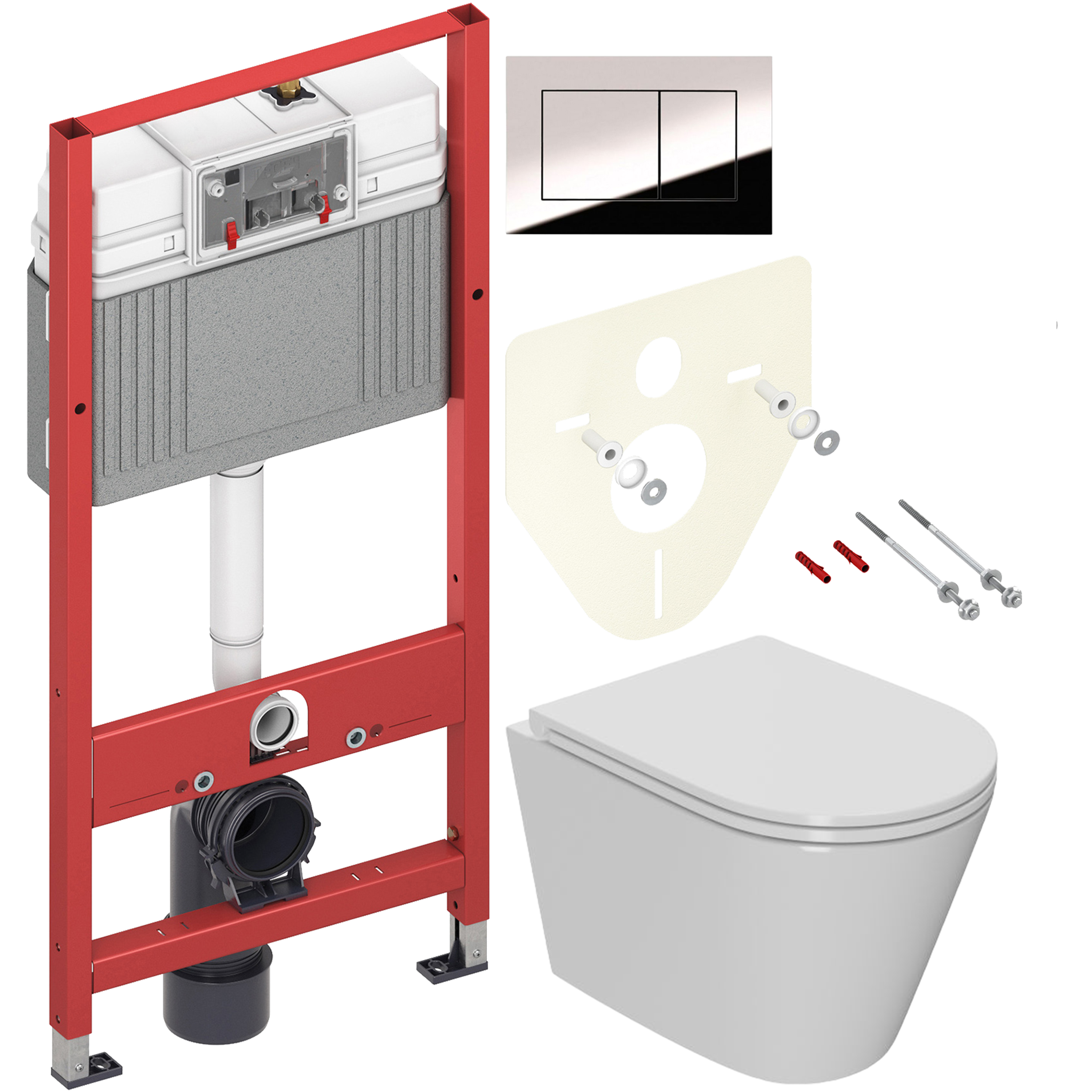 Комплект 2 в 1 Унитаз подвесной Bauedge Bau Nimb Hurricane3 + Инсталляция с кнопкой TECE Now 9400412 цвет хром