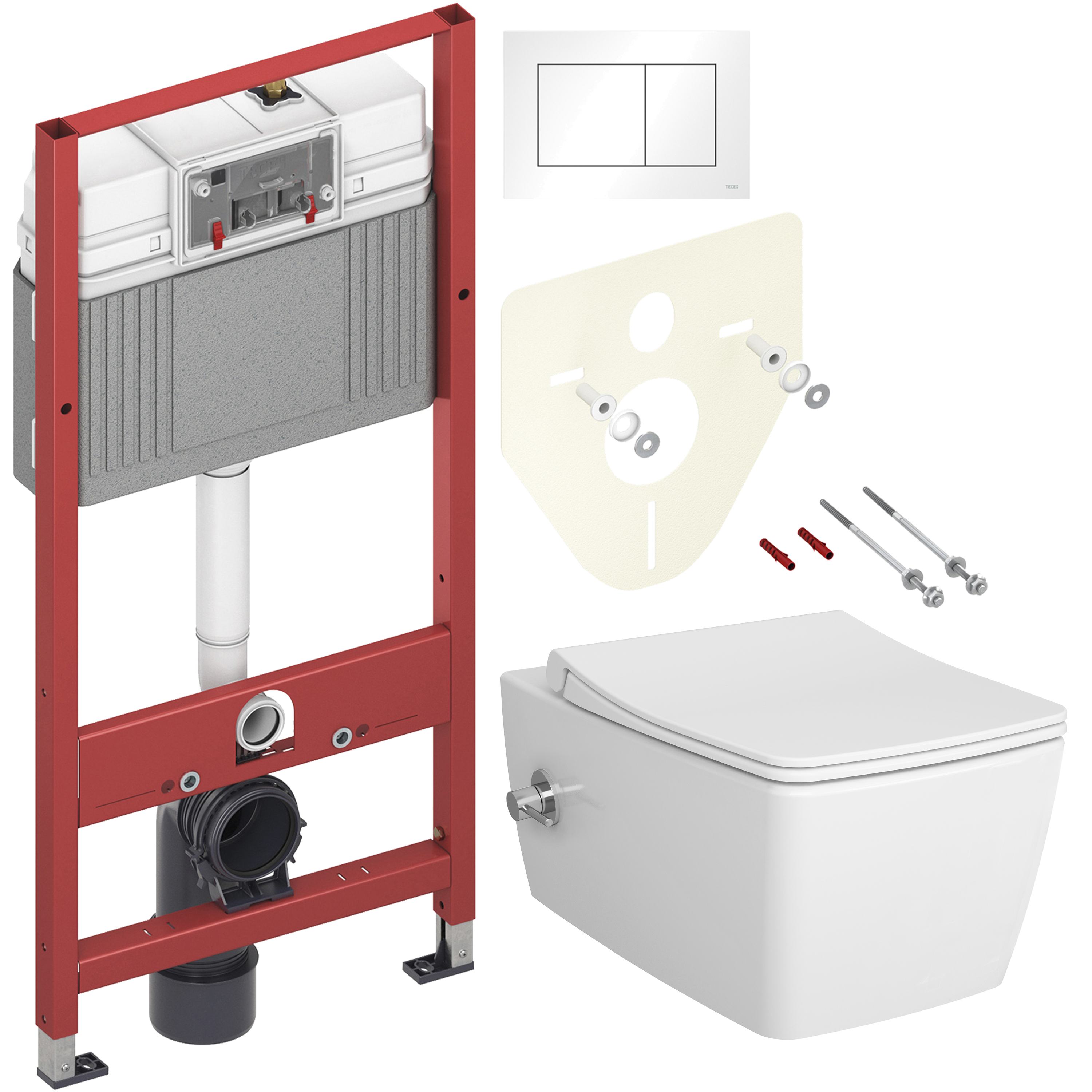 Комплект 3 в 1 Унитаз подвесной VitrA Metropole 7672B003-1684 с функцией биде + Сиденье 122-003-009 с микролифтом, белая + Инсталляция с кнопкой TECE Base 9400413 цвет белый