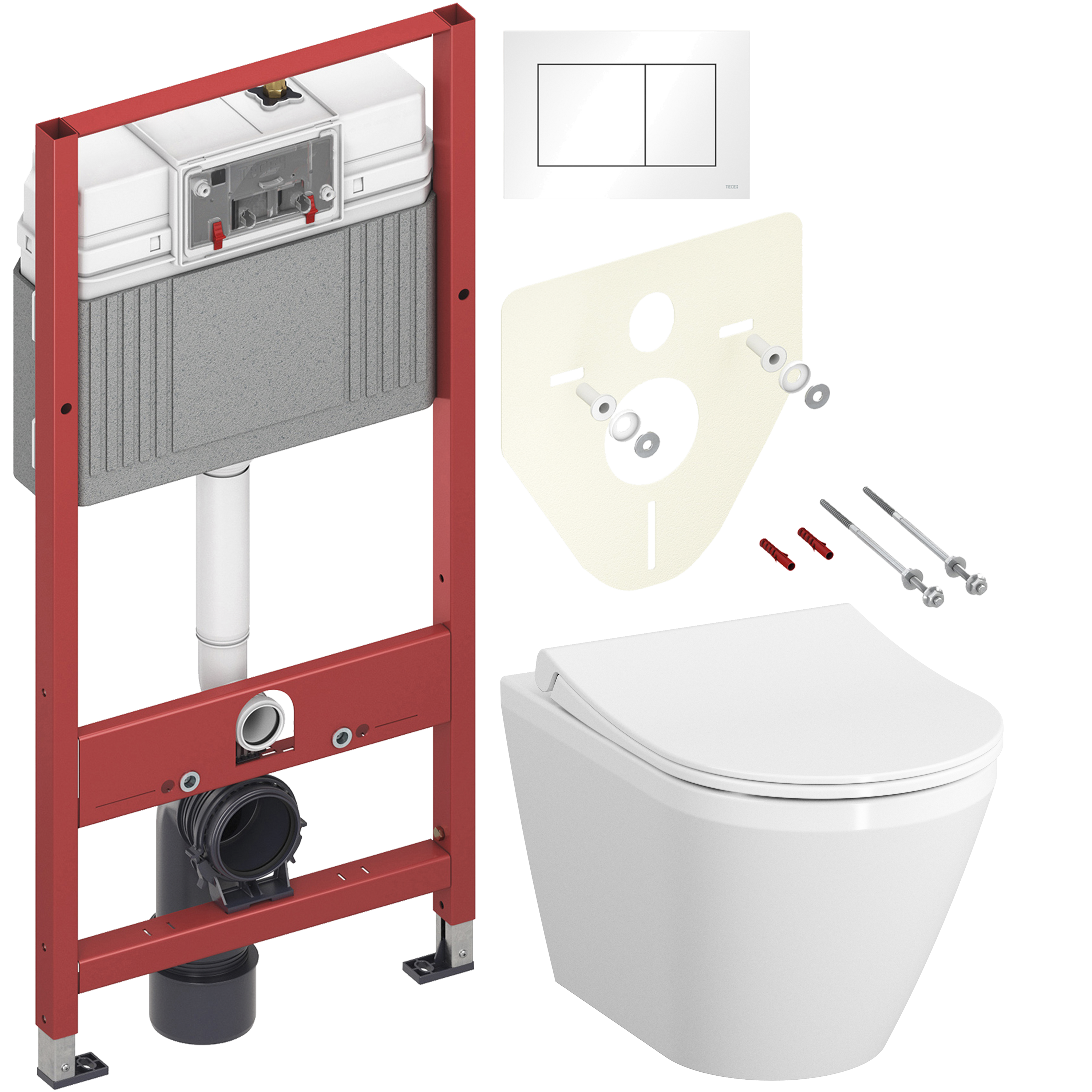 Комплект 3 в 1 Унитаз подвесной VitrA Integra Round 7041B003-0075 + Сиденье 110-003-019 + Инсталляция с кнопкой TECE Base 9400413 цвет белый