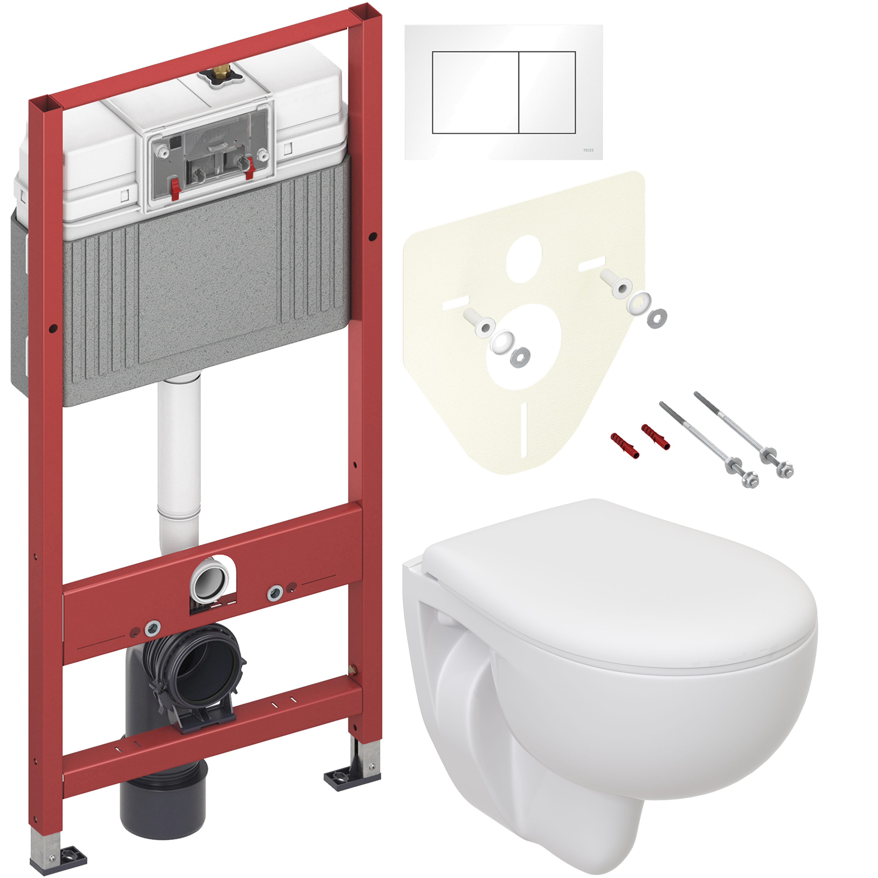 Комплект 3 в 1 Унитаз подвесной Seramiksan Natura A051041H + Сиденье AG50002 + Инсталляция с кнопкой TECE Base 9400413 цвет белый