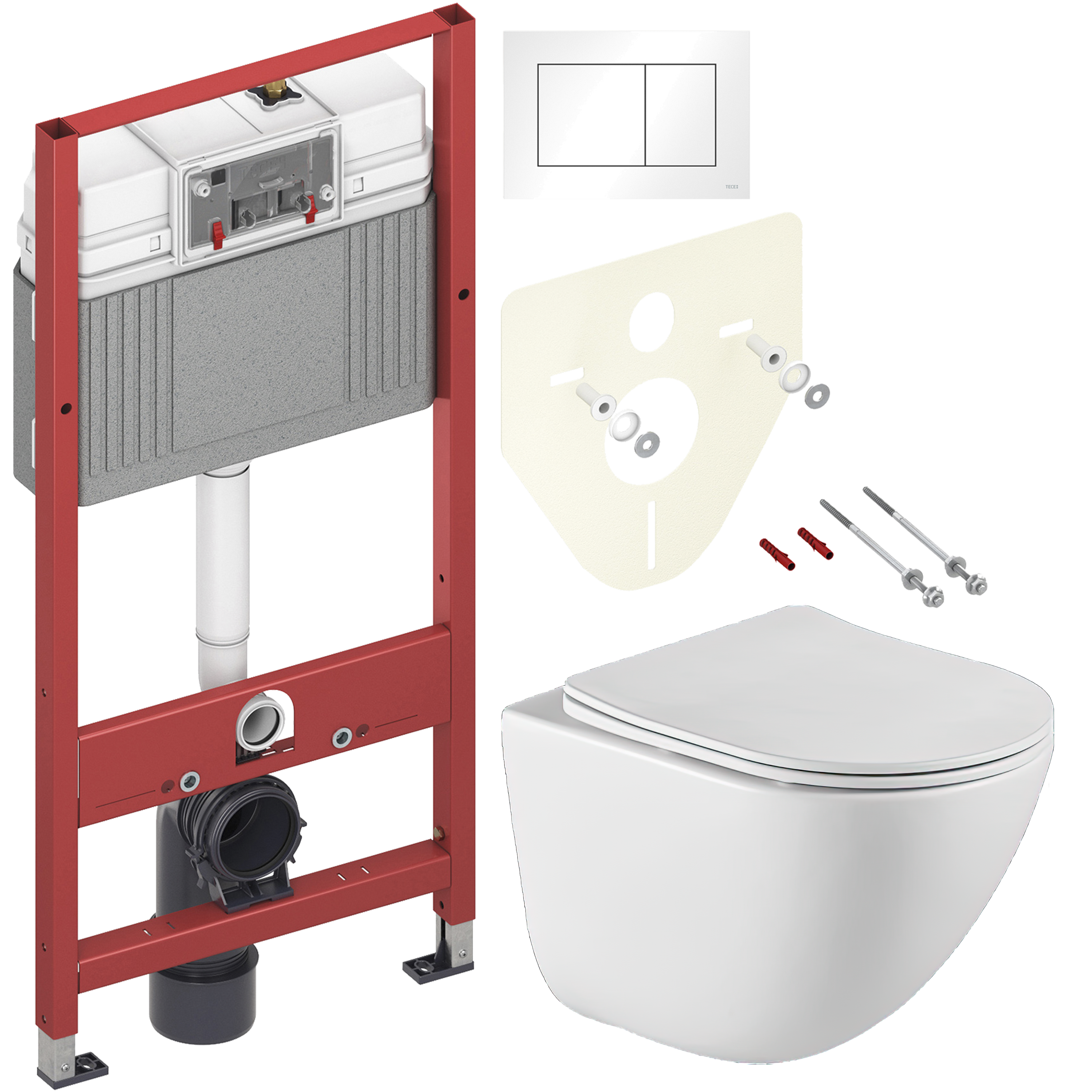 Комплект 3 в 1 Унитаз подвесной BelBagno Amanda BB051CHR безободковый + Сиденье BB051SC с микролифтом + Инсталляция с кнопкой TECE Base 9400413 цвет белый