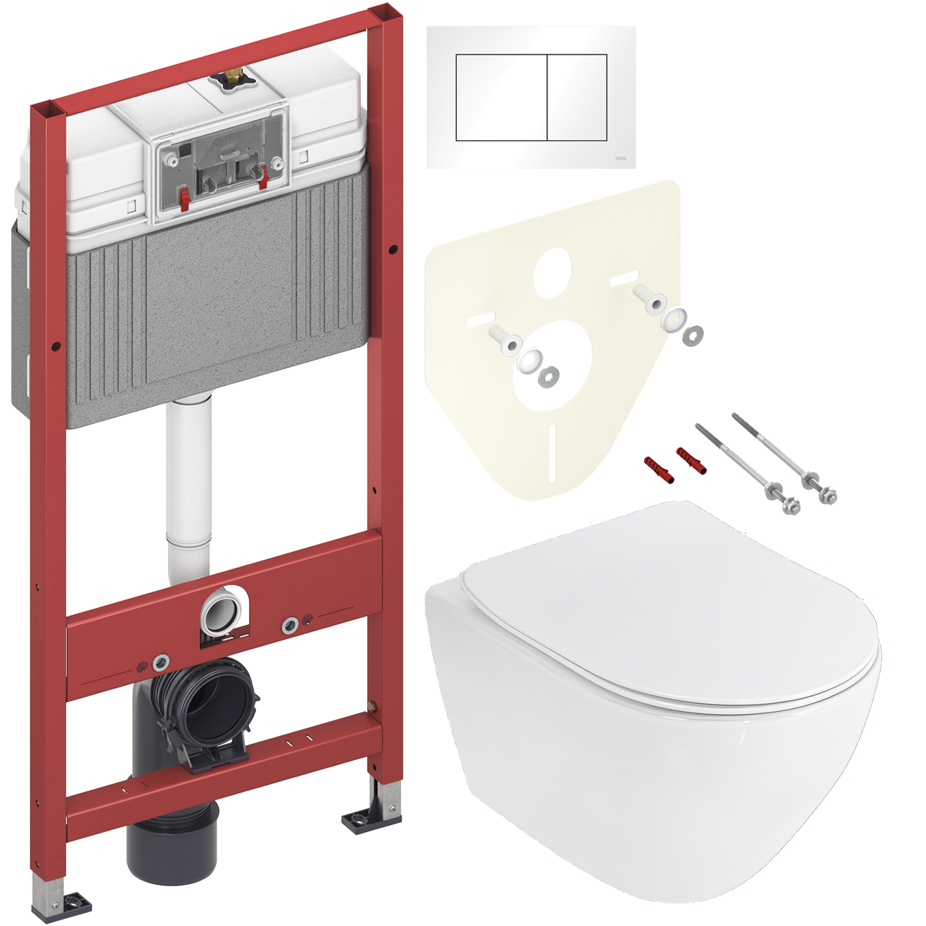 Комплект 3 в 1 Унитаз подвесной Cezares Stylus CZR-513-TH-R + Сиденье CZR-2316-SC с микролифтом + Инсталляция с кнопкой TECE Base 9400413 цвет белый