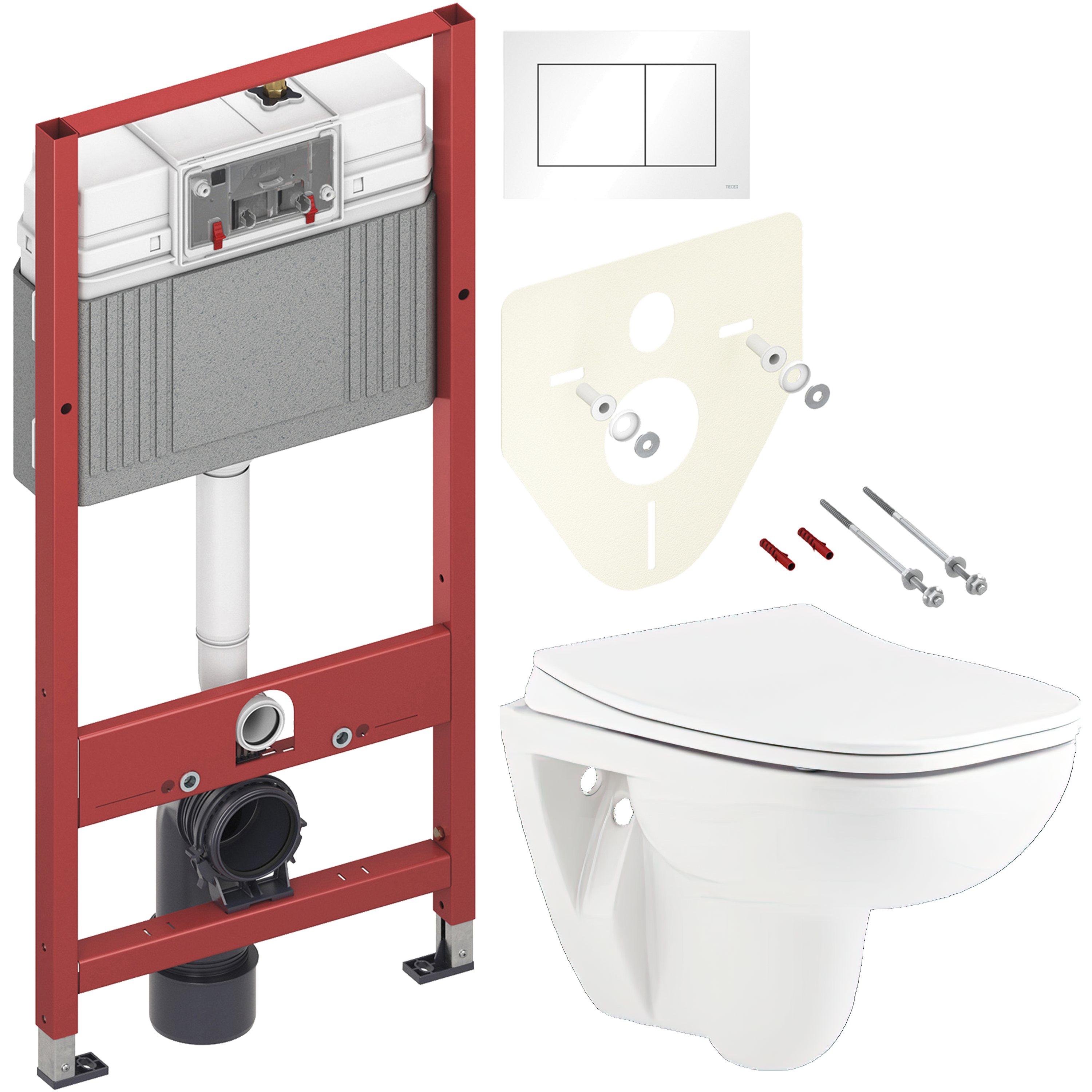 Комплект 3 в 1 Унитаз подвесной Seramiksan Petite A101002H + Сиденье AG50006 с микролифтом + Инсталляция с кнопкой TECE Base 9400413 цвет белый