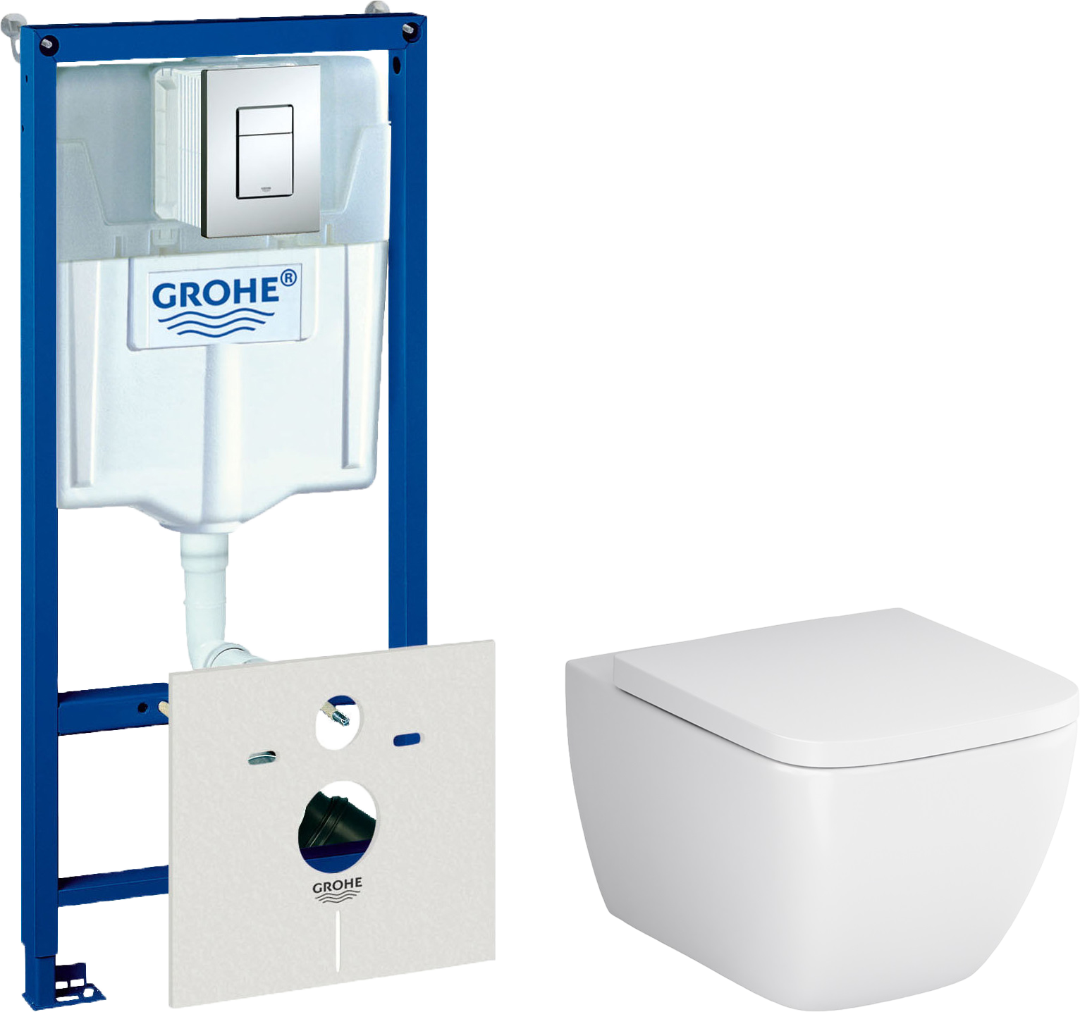 Комплект  Унитаз подвесной AM.PM Gem C901701SC безободковый, с микролифтом + Система инсталляции для унитазов Grohe Rapid SL 38772001, 3 в 1 с кнопкой