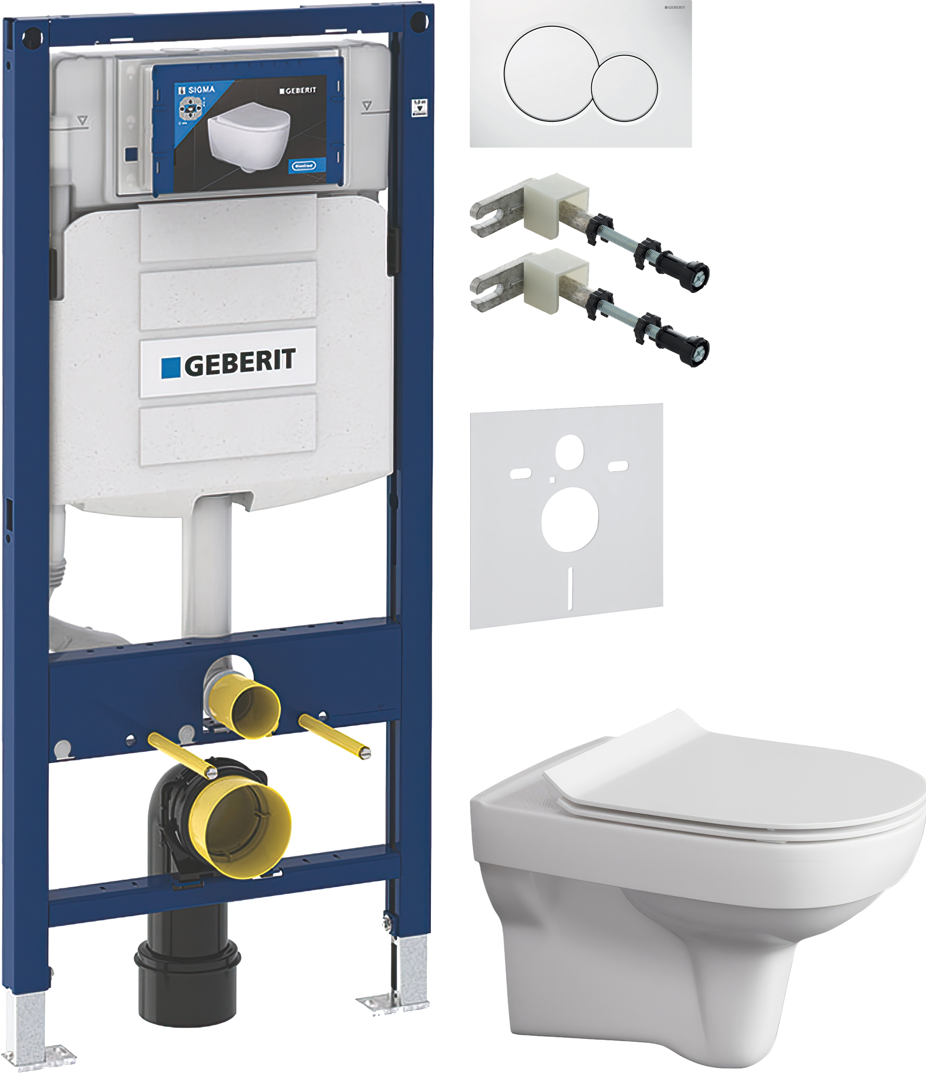 Комплект 5 в 1 Унитаз подвесной Cersanit City Clean On DPL EO + Крепления Geberit Duofix 111.815.00.1 к стене + Звукоизоляция 156.050.00.1 + Инсталляция UP 320 111.300.00.5 (111.950.00.6) + Кнопка Sigma 01 115.770.11.5 цвет белый