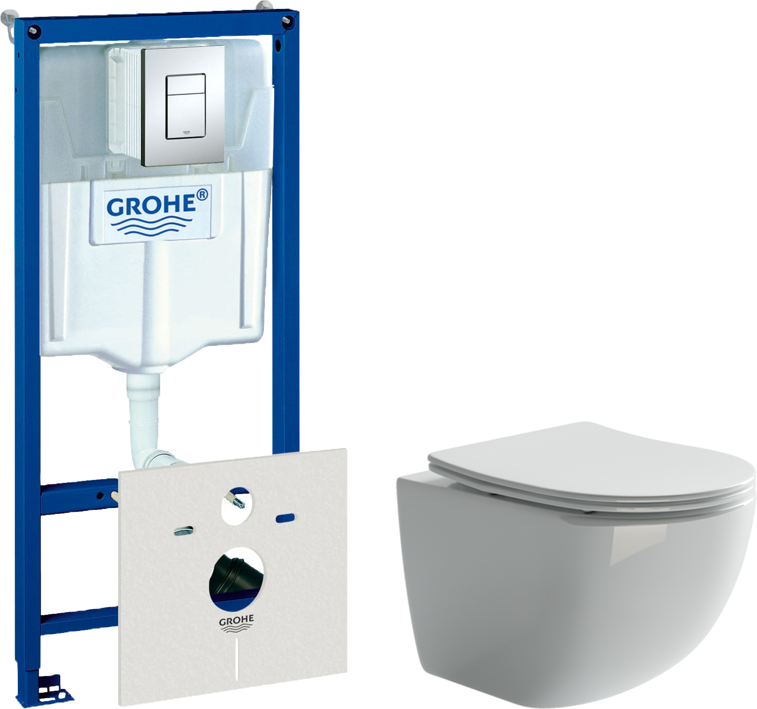 Комплект Унитаз подвесной Ceramicanova Forma CN3009 безободковый + Инсталляция Grohe Rapid SL 38772001 3 в 1 с кнопкой смыва + Шумоизоляция 37131000