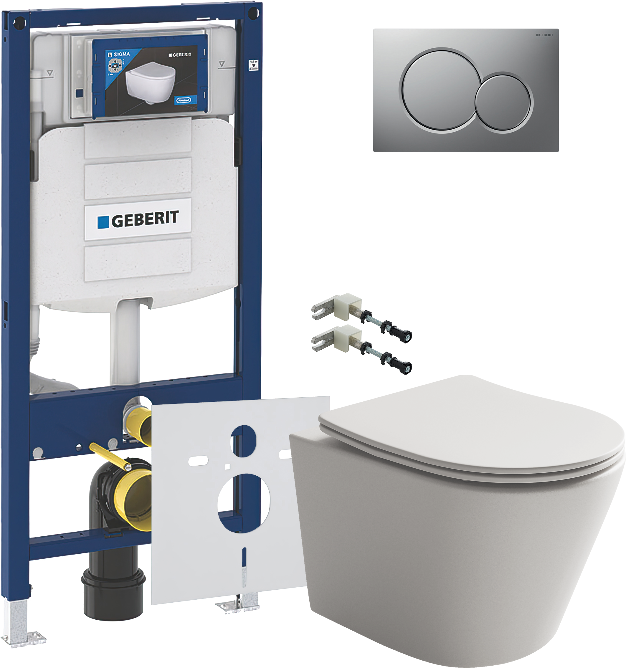 Комплект 5 в 1 Унитаз подвесной Ceramicanova Balearica Rimless CN6000MC + Крепления Geberit Duofix 111.815.00.1 к стене + Звукоизоляция 156.050.00.1 + Инсталляция UP 320 111.300.00.5 (111.950.00.6) + Кнопка Sigma 01 115.770.JQ.5 цвет матовый хром