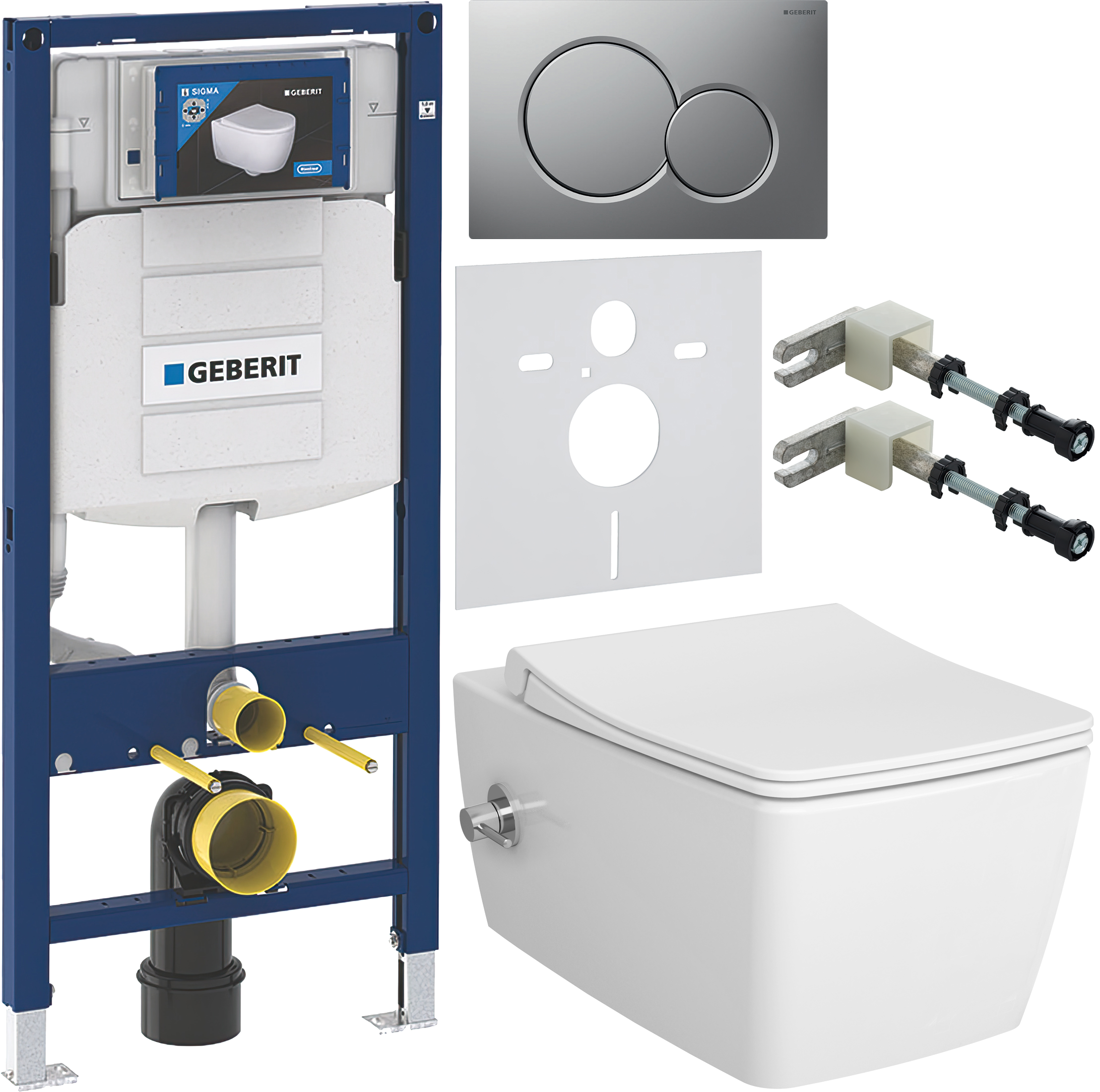 Комплект 6 в 1 Унитаз подвесной VitrA Metropole 7672B003-1684 с функцией биде + Сиденье 122-003-009 с микролифтом, белая + Инсталляция Geberit Duofix UP 320 111.300.00.5 (111.950.00.6) + Кнопка Sigma 01 115.770.JQ.5 цвет матовый хром + Крепления 111.815.0