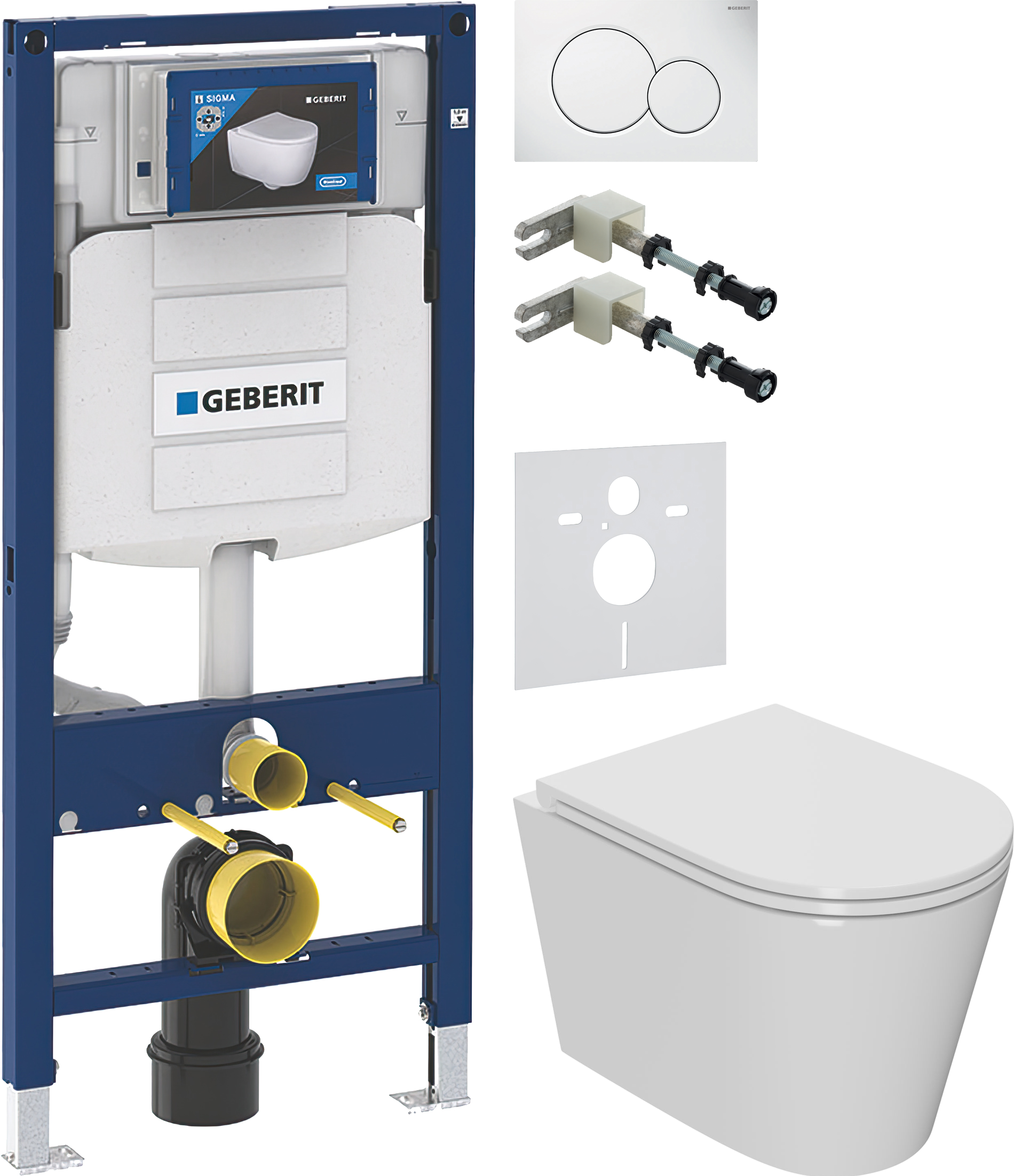 Комплект 5 в 1 Унитаз подвесной Bauedge BK0001-HQ2 + Крепления Geberit Duofix 111.815.00.1 + Звукоизоляция 156.050.00.1 + Инсталляция 111.300.00.5 + Кнопка Sigma 01 115.770.11.5