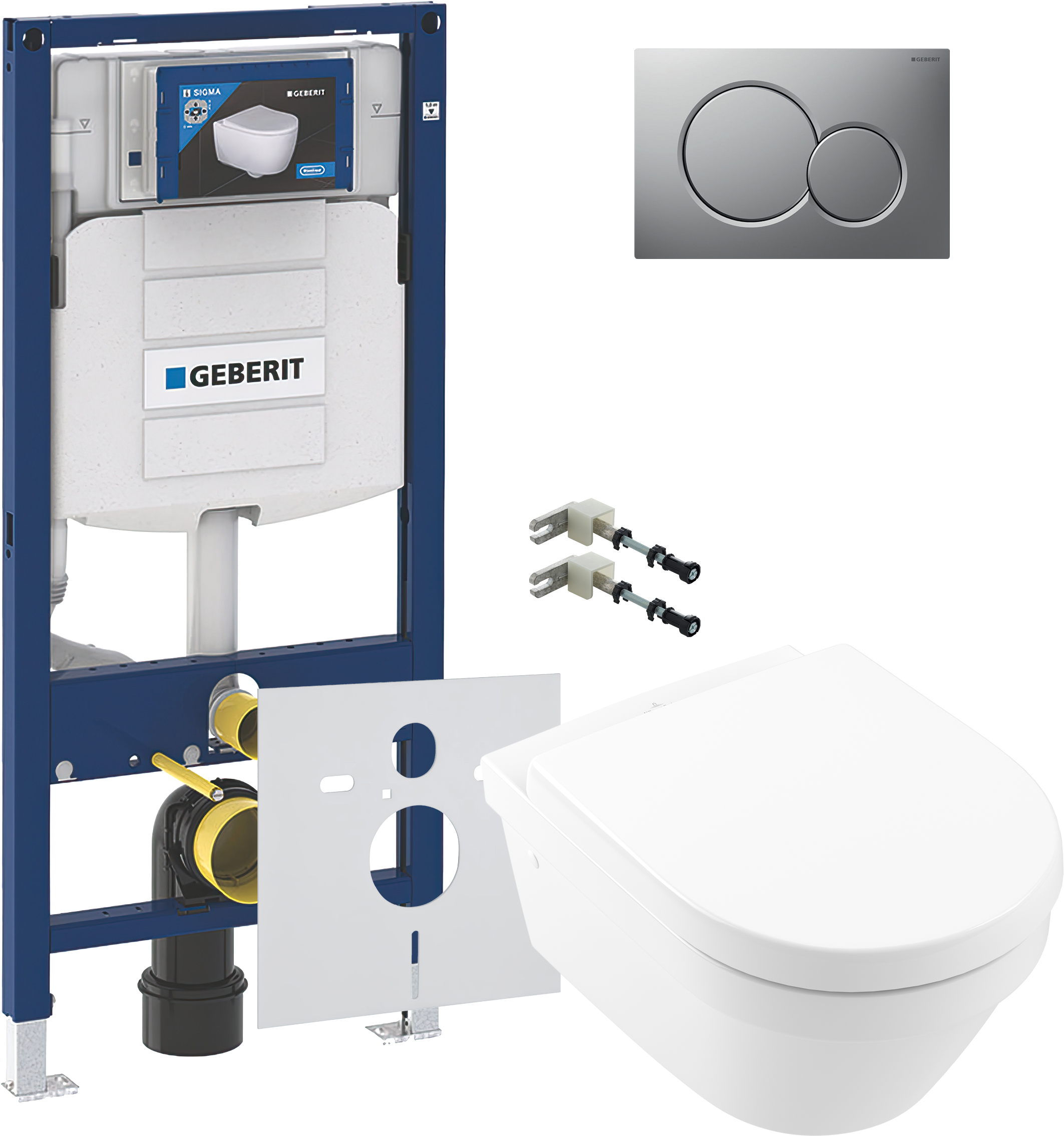 Комплект 5 в 1 Унитаз подвесной Villeroy & Boch Architectura 4694HR01 + Крепления Geberit Duofix 111.815.00.1 к стене + Звукоизоляция 156.050.00.1 + Инсталляция UP 320 111.300.00.5 (111.950.00.6) + Кнопка Sigma 01 115.770.JQ.5 цвет матовый хром