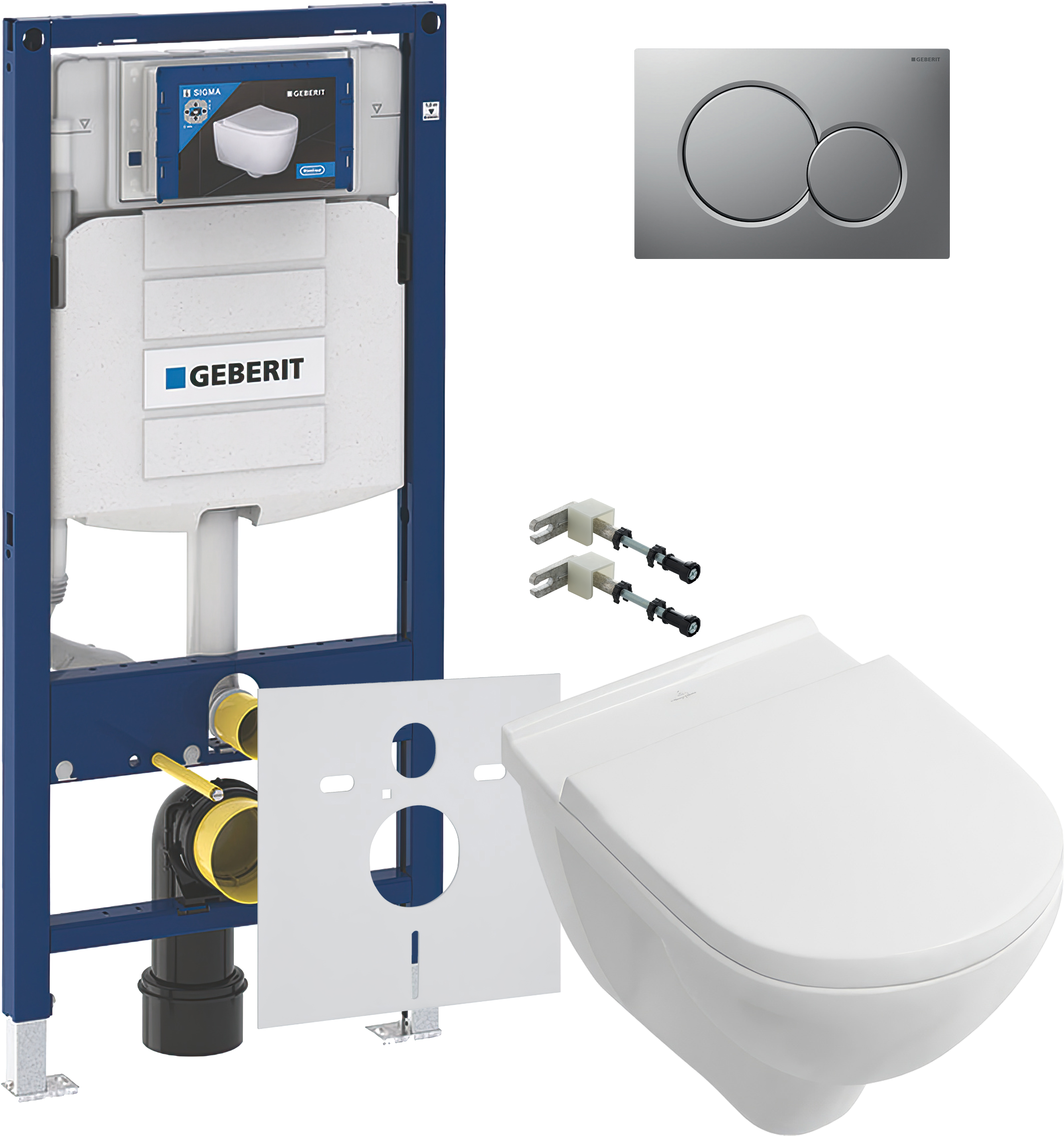 Комплект Унитаз подвесной Villeroy & Boch O.Novo 5660HR01 + Крепления Geberit Duofix 111.815.00.1 к стене + Звукоизоляция 156.050.00.1 + Инсталляция UP 320 111.300.00.5 + Кнопка Sigma 01 115.770.JQ.5 лакированная, матовый хром