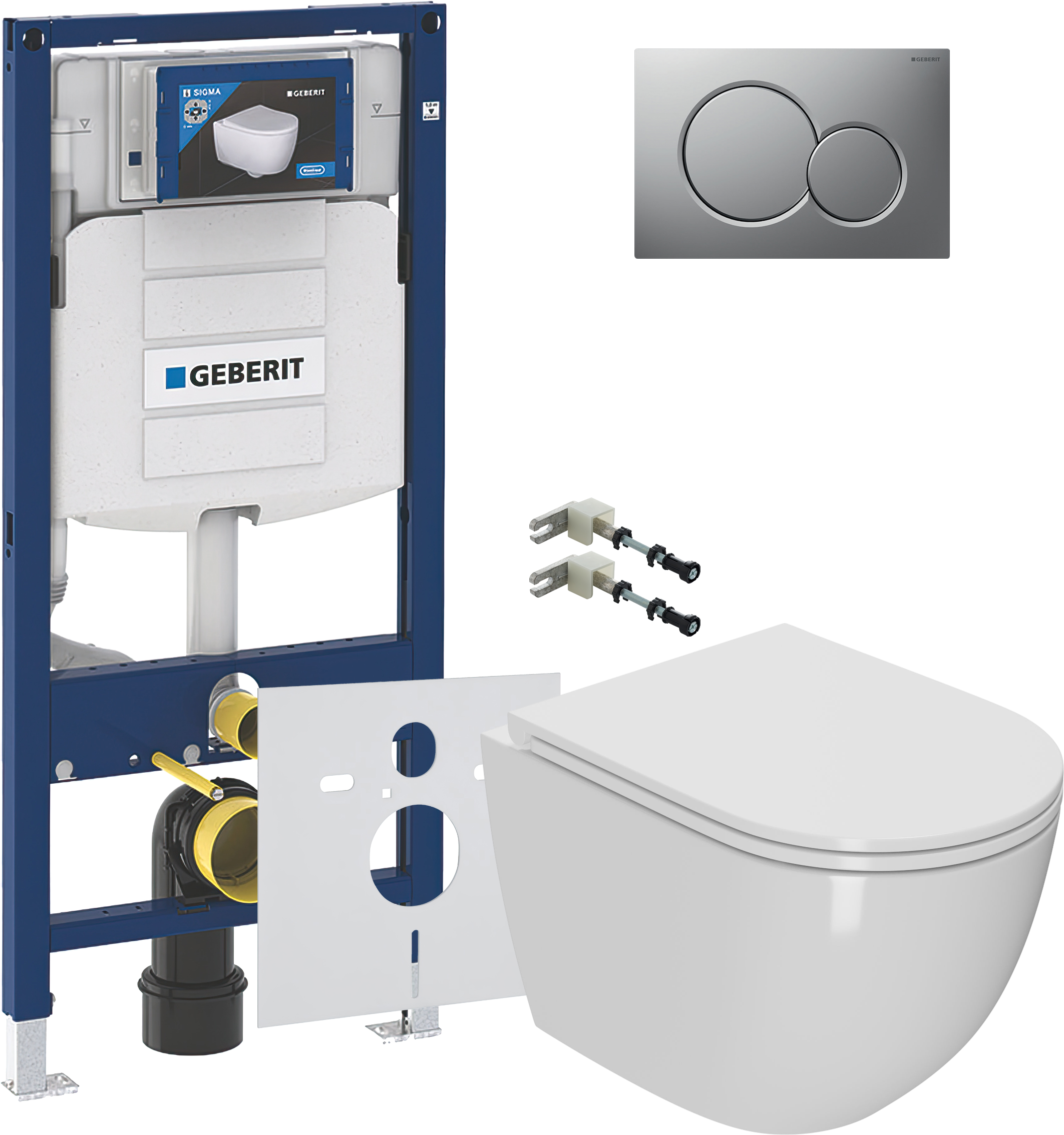 Комплект 5 в 1 Унитаз подвесной Bauedge BL0001-HQ2 + Крепления Geberit Duofix 111.815.00.1 + Звукоизоляция 156.050.00.1 + Инсталляция 111.300.00.5 + Кнопка Sigma 01 115.770.JQ.5