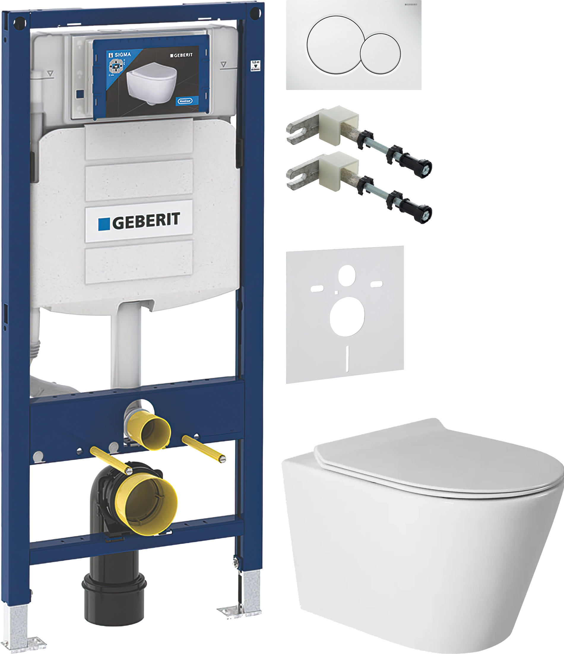 Комплект 5 в 1 Унитаз подвесной BOND Oval F03-10 + Крепления Geberit Duofix 111.815.00.1 к стене + Звукоизоляция 156.050.00.1 + Инсталляция UP 320 111.300.00.5 (111.950.00.6) + Кнопка Sigma 01 115.770.11.5 цвет белый
