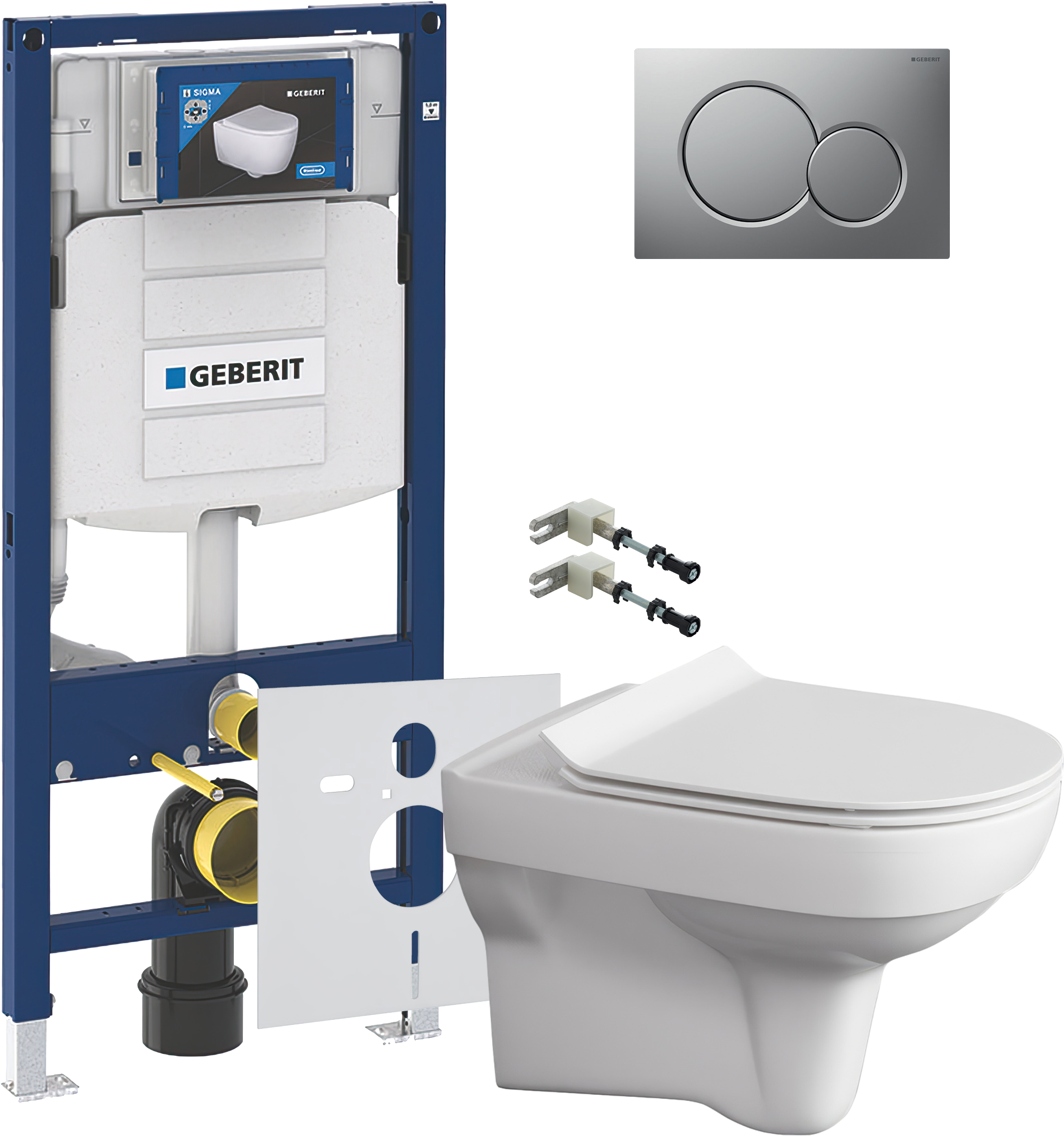 Комплект 5 в 1 Унитаз подвесной Cersanit City Clean On DPL EO + Крепления Geberit Duofix 111.815.00.1 к стене + Звукоизоляция 156.050.00.1 + Инсталляция UP 320 111.300.00.5 (111.950.00.6) + Кнопка Sigma 01 115.770.JQ.5 цвет матовый хром