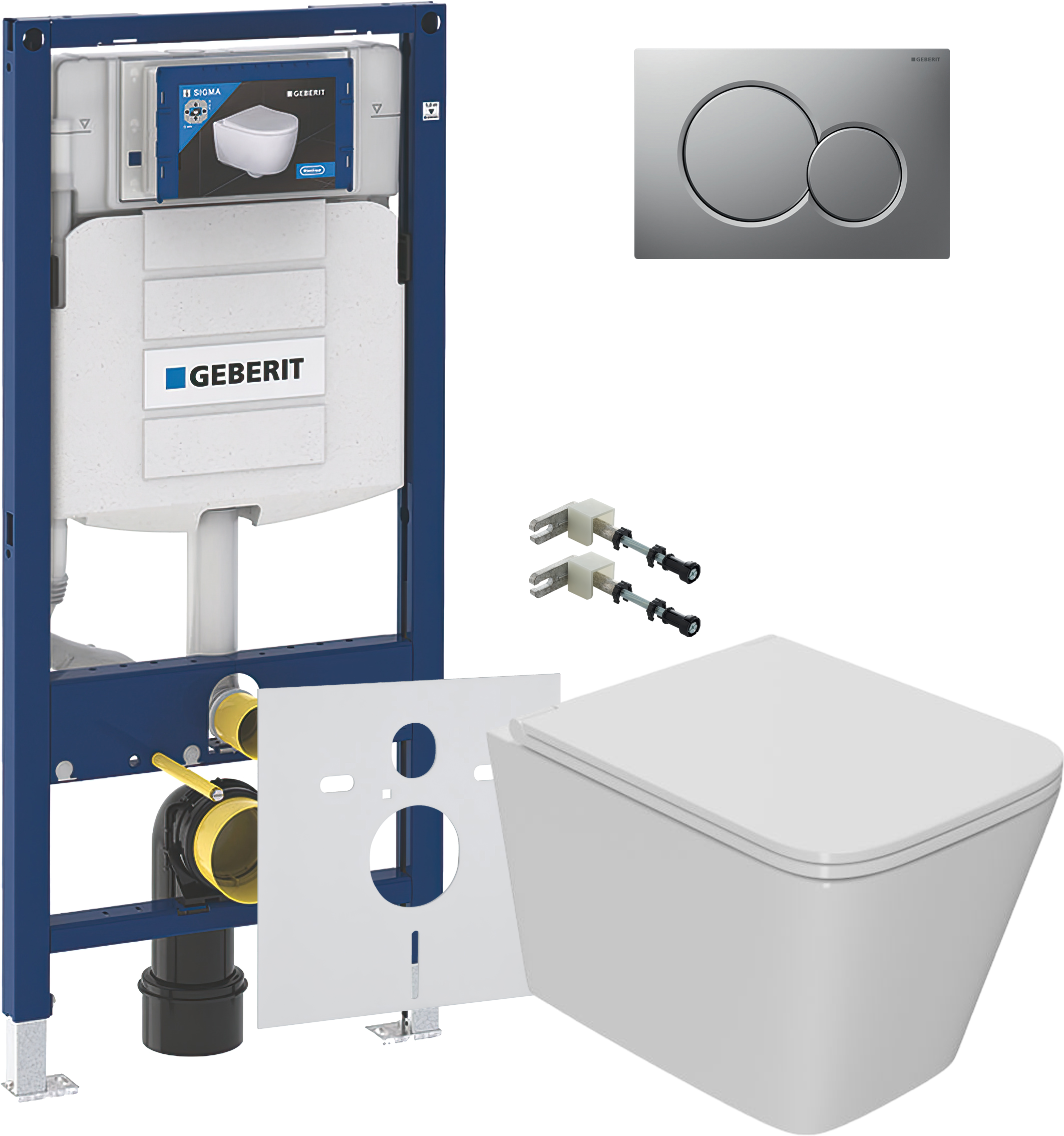 Комплект 5 в 1 Унитаз подвесной Bauedge BS0001-HQ2 + Крепления Geberit Duofix 111.815.00.1 + Инсталляция 111.300.00.5 + Кнопка Sigma 01 115.770.JQ.5 + Звукоизоляция 156.050.00.1