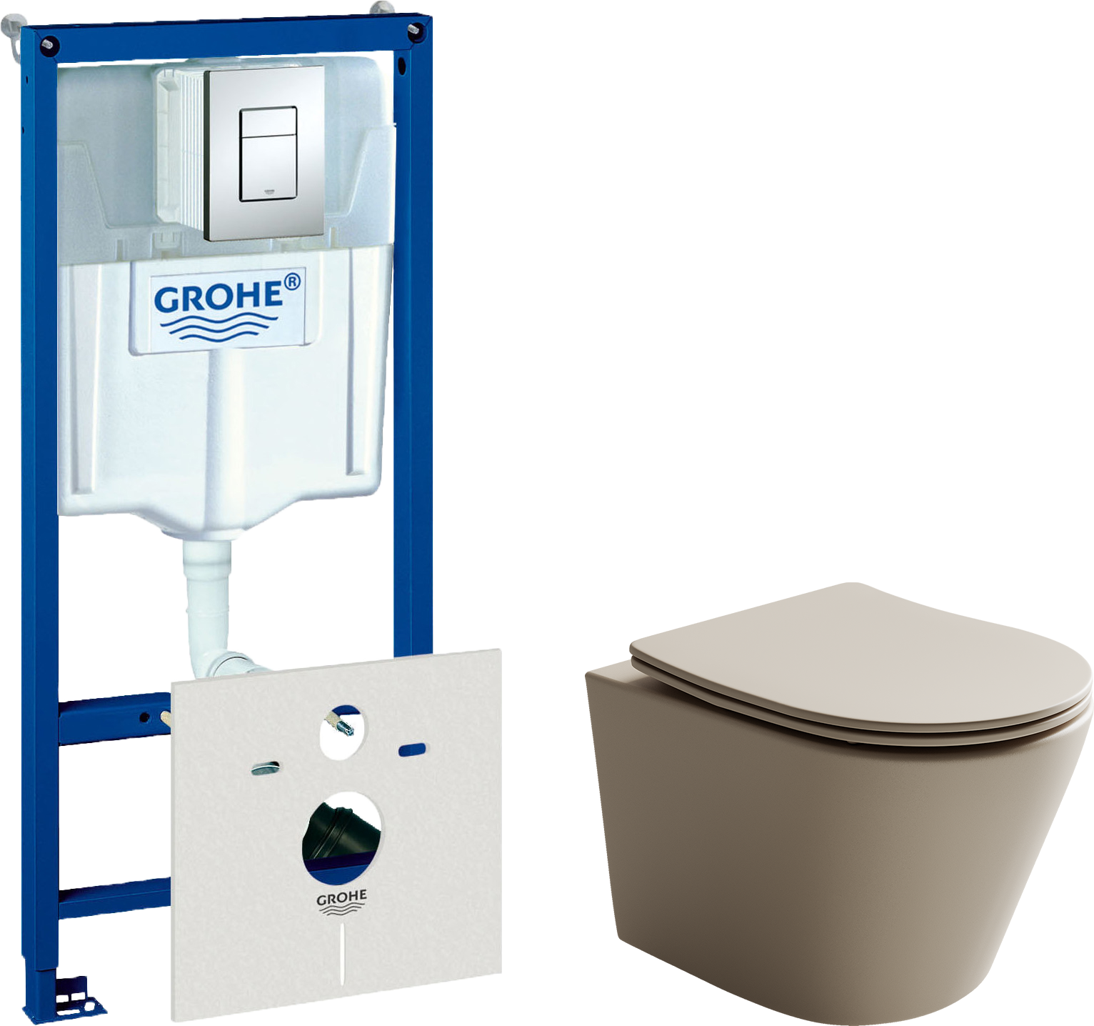 Комплект  Унитаз подвесной Ceramicanova Balearica Rimless CN6000MC капучино матовый + Система инсталляции для унитазов Grohe Rapid SL 38772001, 3 в 1