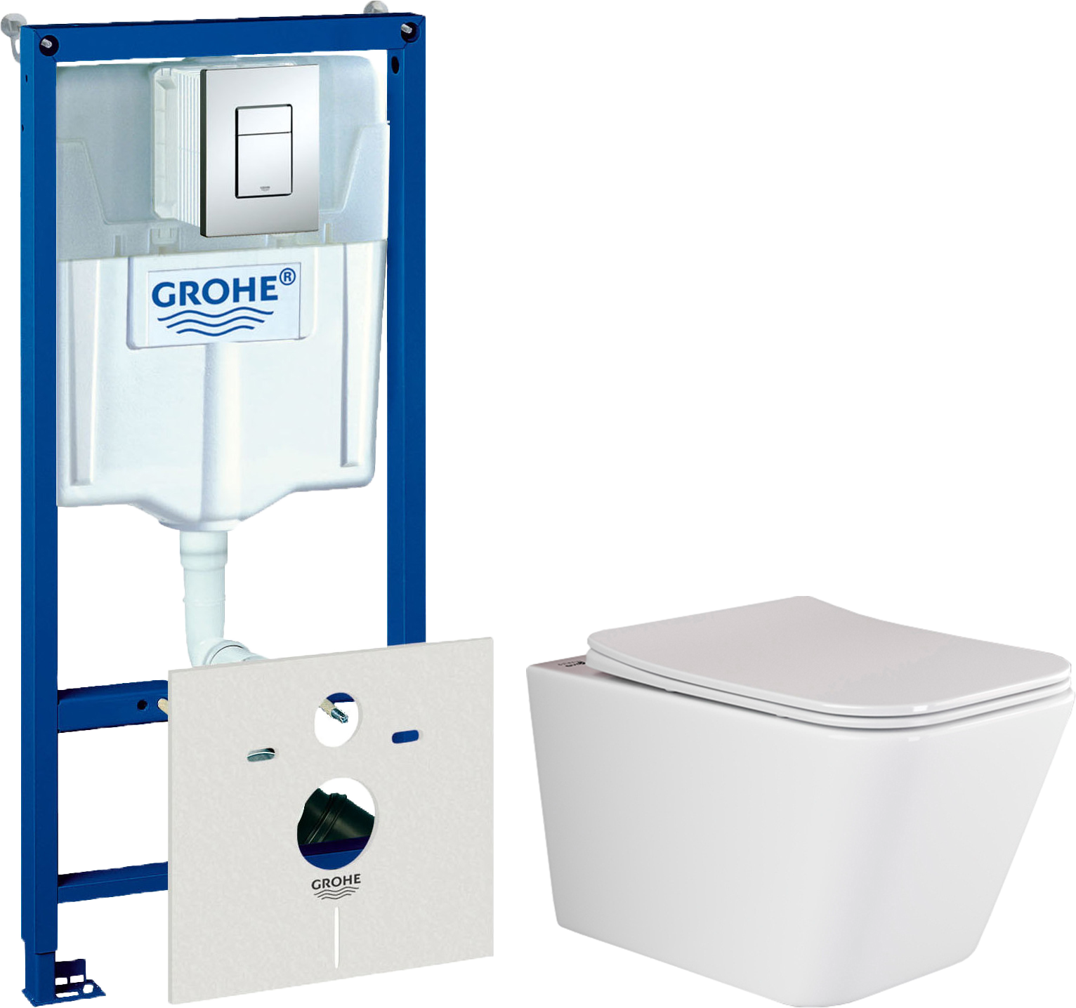 Комплект  Унитаз подвесной Ceramicanova Metric Rimless CN3007 с микролифтом, безободковый + Система инсталляции для унитазов Grohe Rapid SL 38772001,