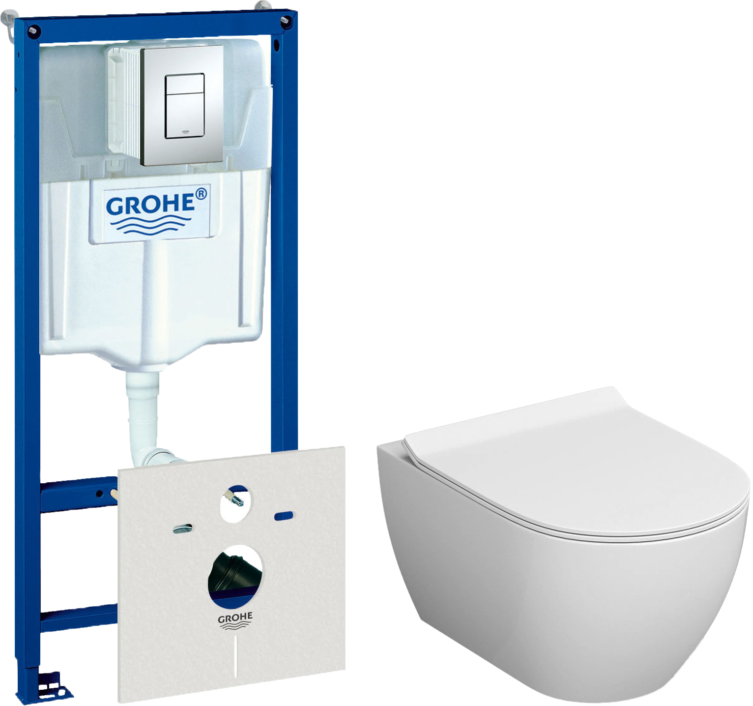 Комплект  Унитаз подвесной BOND Oval F01-10 безободковый, с микролифтом, белый + Система инсталляции для унитазов Grohe Rapid SL 38772001, 3 в 1 с кно