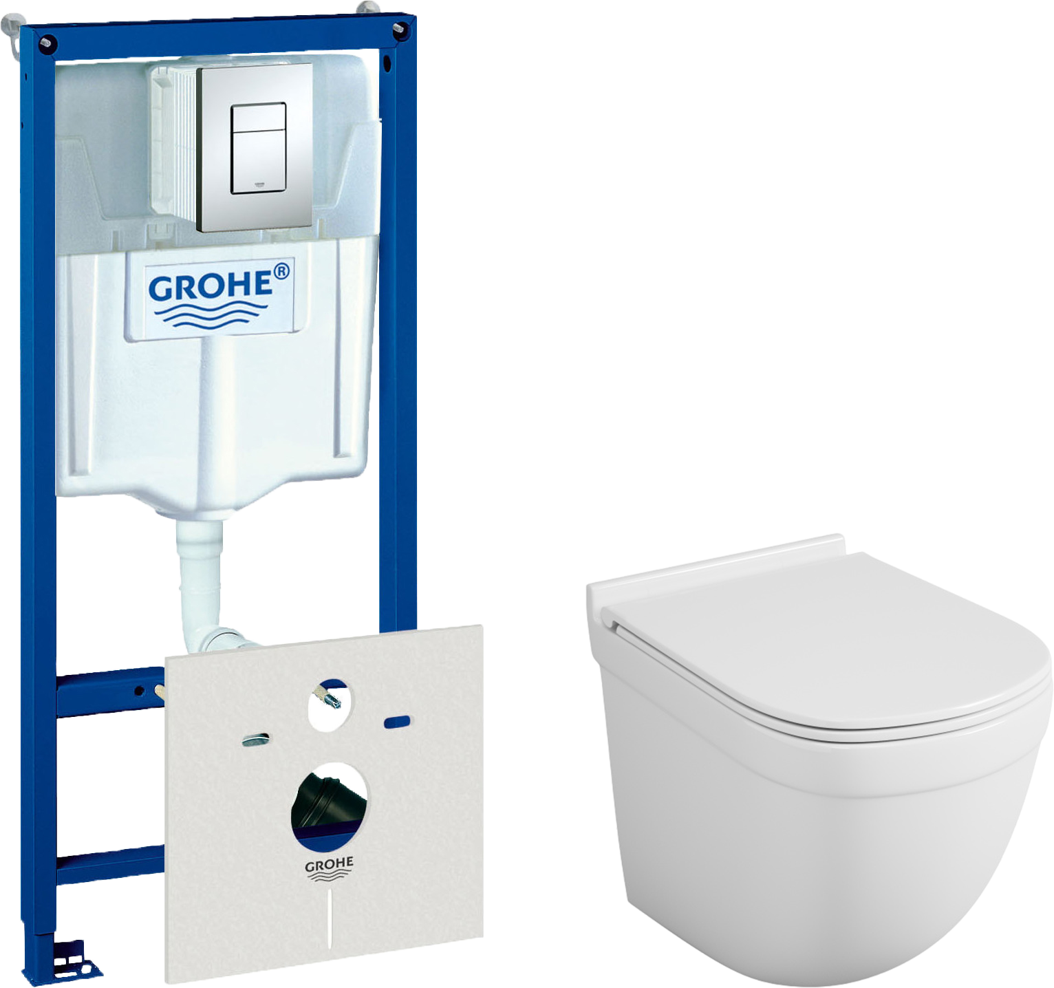 Комплект Унитаз подвесной Owl 1975 Eld TOWLT190101 безободковый + Инсталляция Grohe Rapid SL 38772001 3 в 1 с кнопкой смыва + Шумоизоляция 37131000