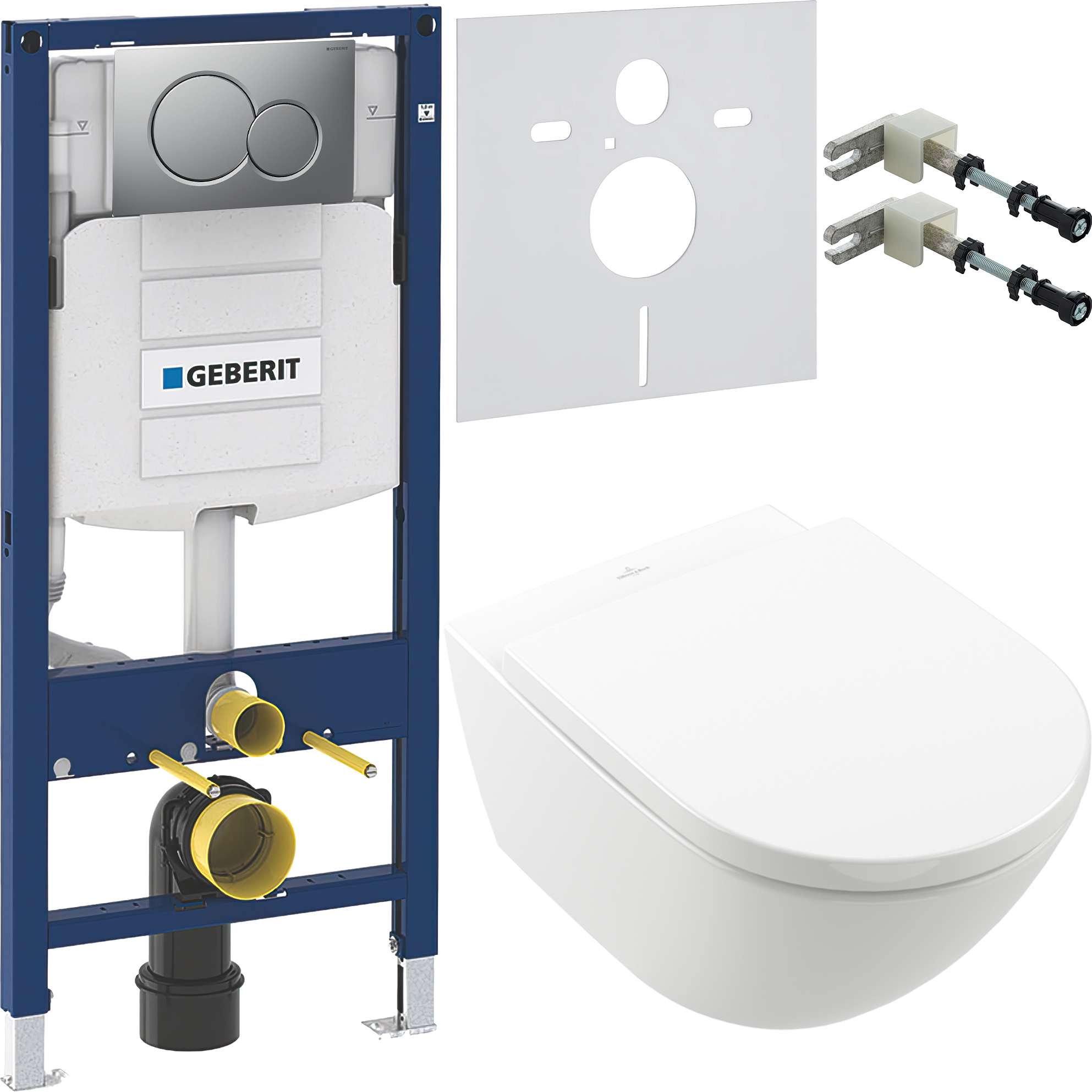 Комплект 5 в 1 Унитаз подвесной Villeroy & Boch Subway 3.0 4670TS01 + Крепления Geberit Duofix 111.815.00.1 к стене + Звукоизоляция 156.050.00.1 + Инсталляция UP 320 111.300.00.5 (111.950.00.6) + Кнопка Sigma 01 115.770.JQ.5 цвет матовый хром