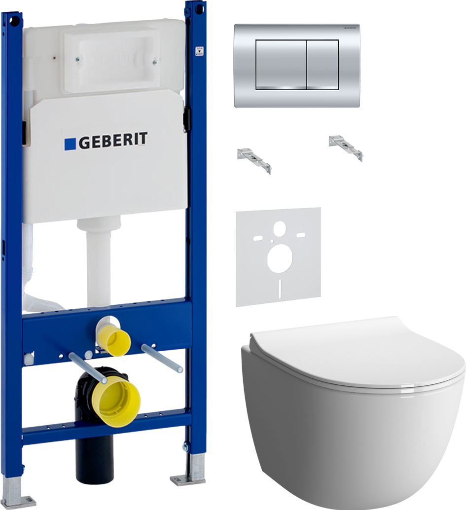 Комплект 4 в 1 Унитаз подвесной VitrA Sento 7748B003-0075 + Сиденье 130-003-009 + Инсталляция с кнопкой Geberit Duofix Delta 458.163.21.1 цвет хром + Звукоизоляция 156.050.00.1