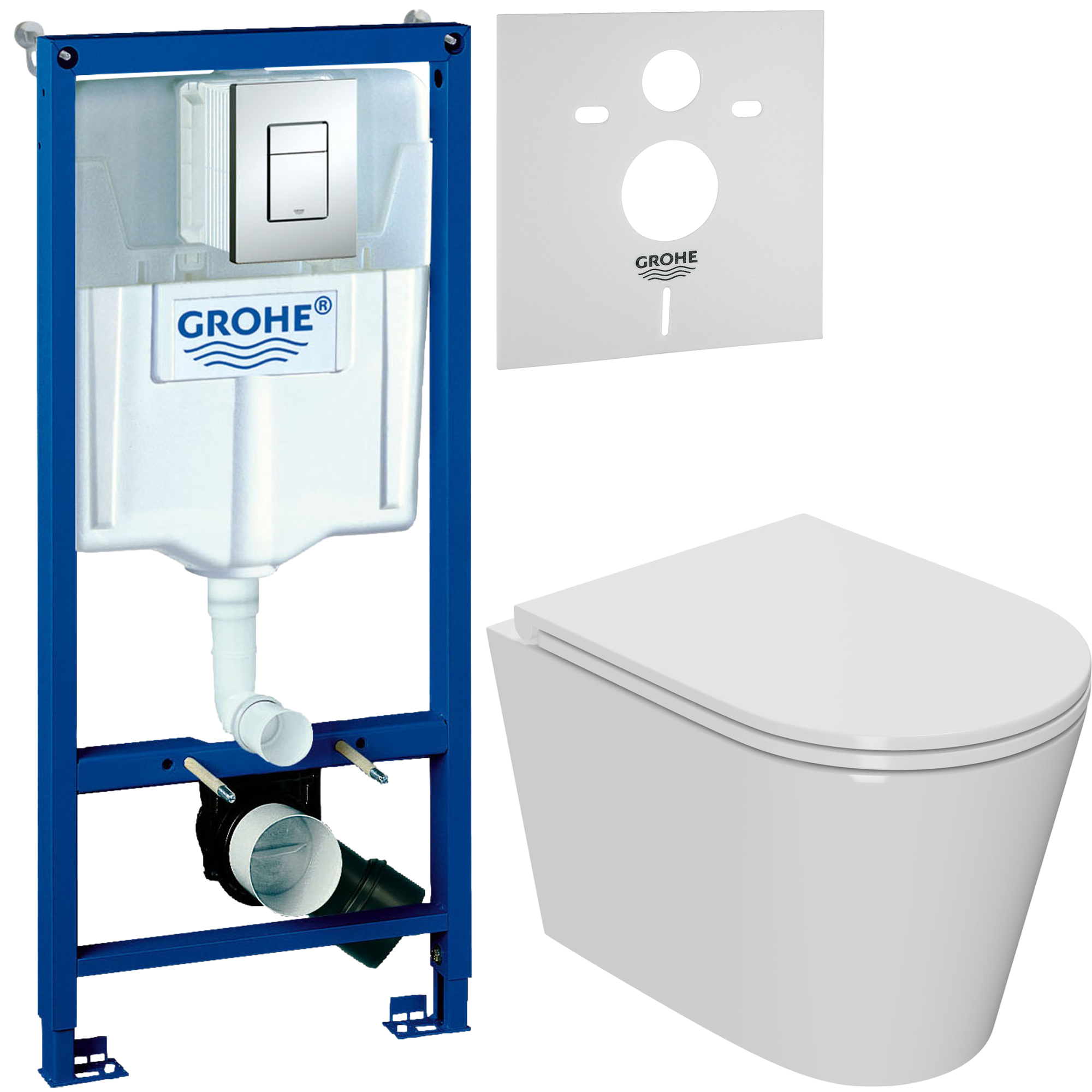 Комплект 3 в 1 Унитаз подвесной Bauedge Bau Nimb Hurricane-2 + Инсталляция с кнопкой Grohe Rapid SL 38772001 цвет хром + Звукоизоляция 37131000