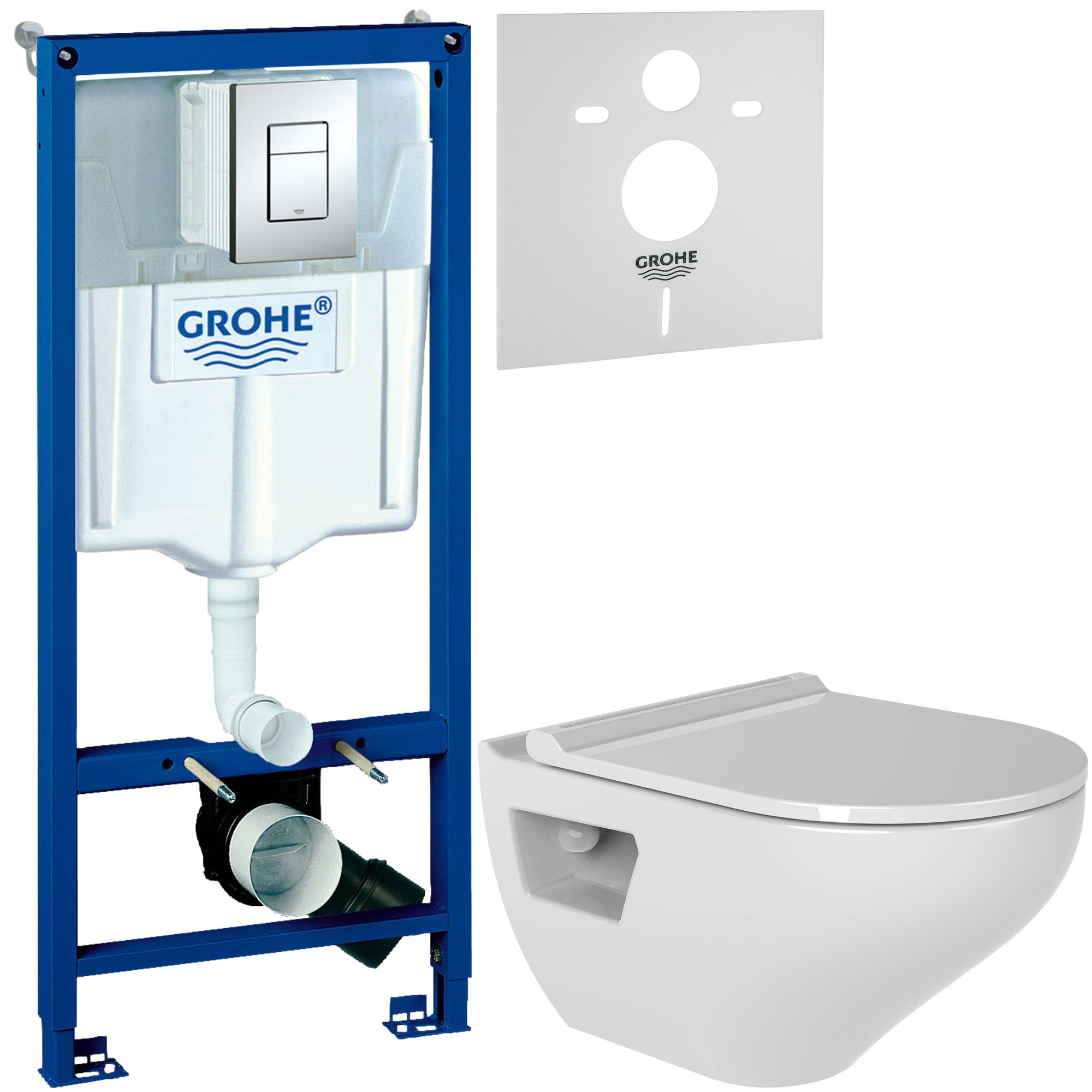 Комплект 3 в 1 Унитаз подвесной Bien Ion IOKA050N2VP1W5000 + Инсталляция с кнопкой Grohe Rapid SL 38772001 цвет хром + Звукоизоляция 37131000