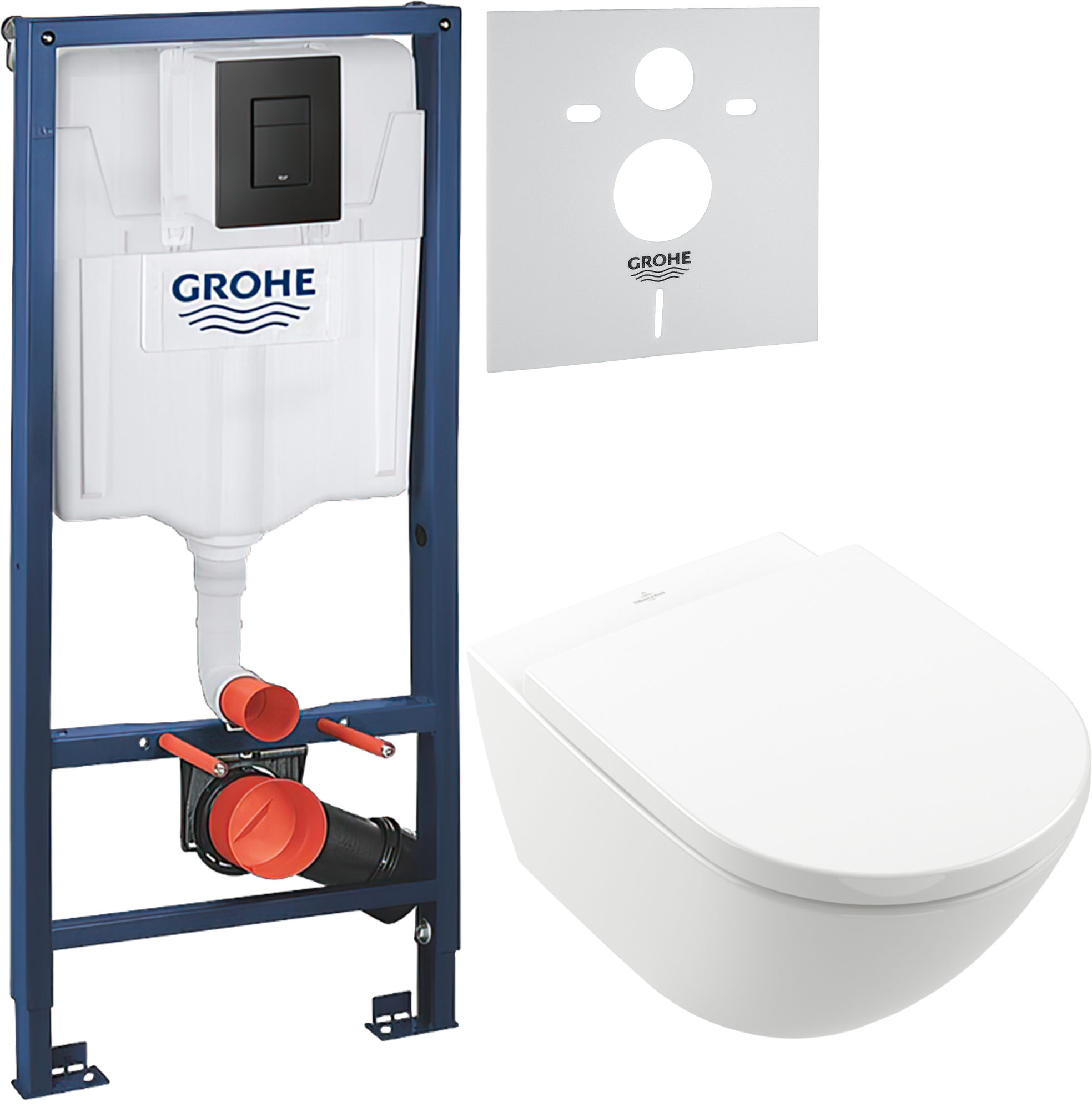 Комплект 3 в 1 Унитаз подвесной Villeroy & Boch Subway 3.0 4670TS01 + Инсталляция с кнопкой Grohe Solido 38811KF0 цвет черный + Звукоизоляция 37131000