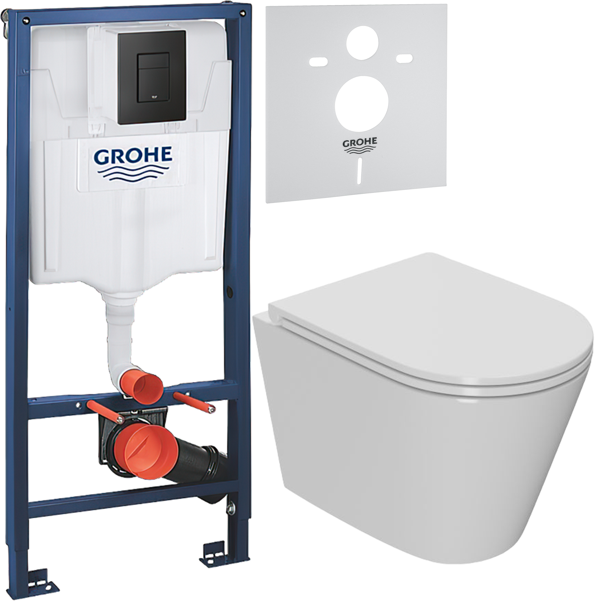 Комплект 3 в 1 Унитаз подвесной Bauedge Bau Nimb Hurricane3 + Инсталляция с кнопкой Grohe Solido 38811KF0 цвет черный + Звукоизоляция 37131000