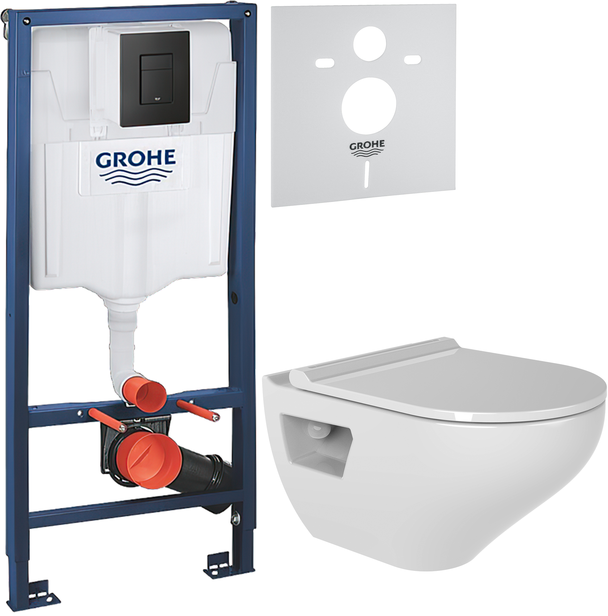 Комплект 3 в 1 Унитаз подвесной Bien Ion IOKA050N2VP1W5000 + Инсталляция с кнопкой Grohe Solido 38811KF0 цвет черный + Звукоизоляция 37131000